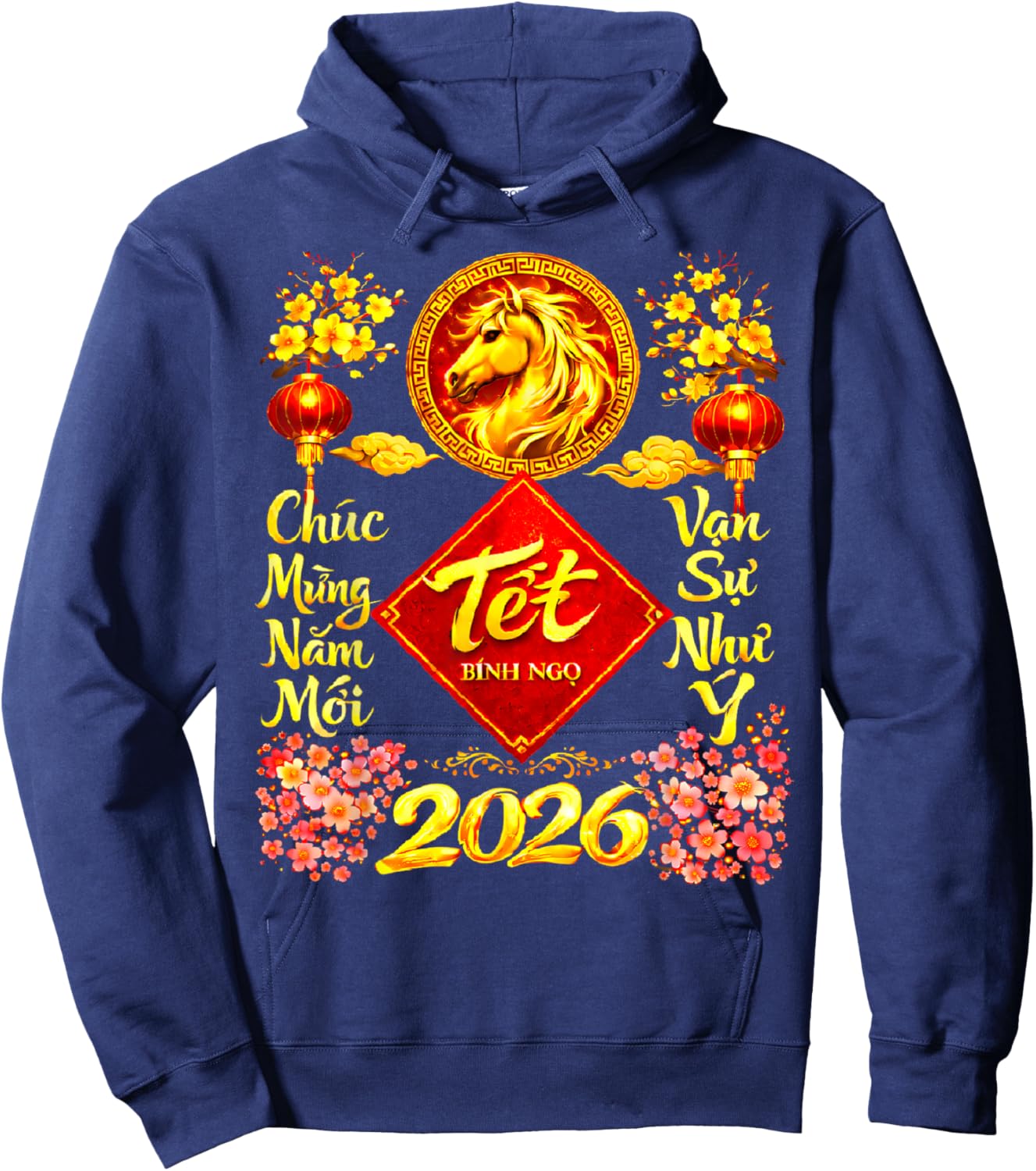 Happy Lunar New Year 2026 Year of The Horse TET Nguyen Dan Hoodie - Hoodie | Navy