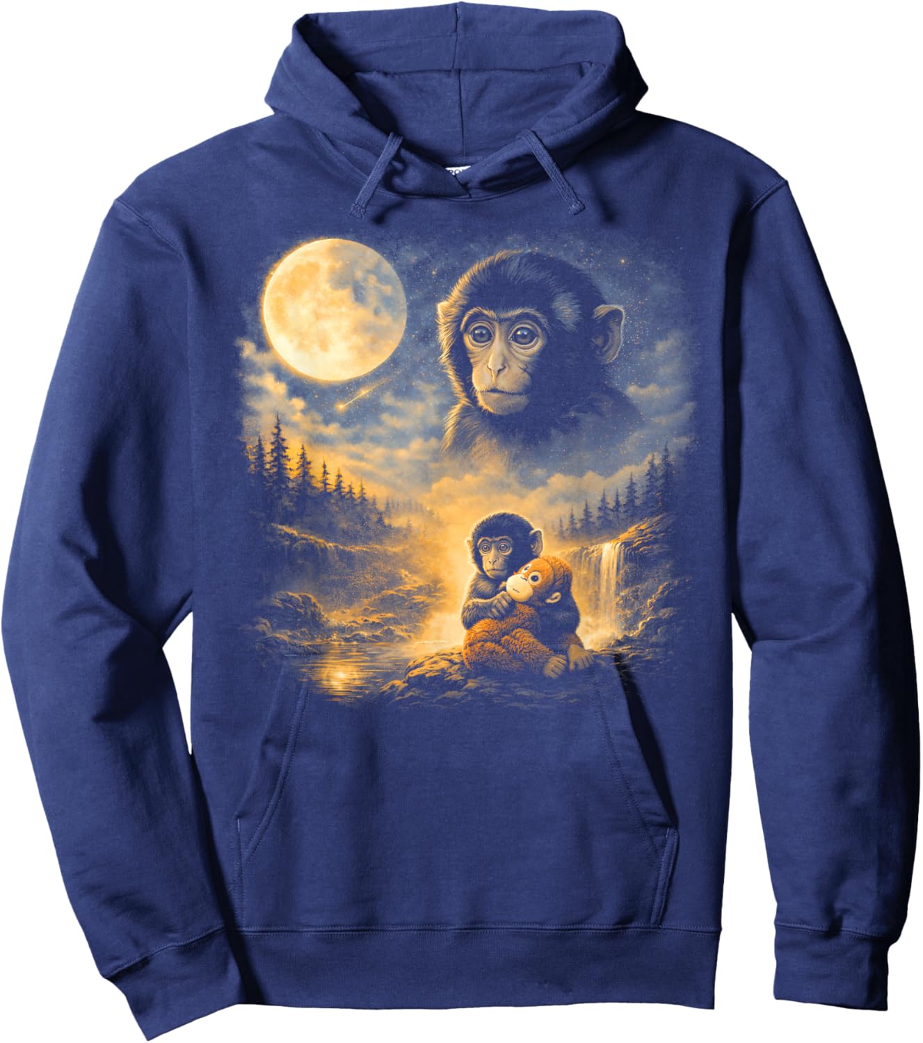 Punch Monkey Moon 90s Retro Animal Vintage Hoodie - Hoodie | Navy