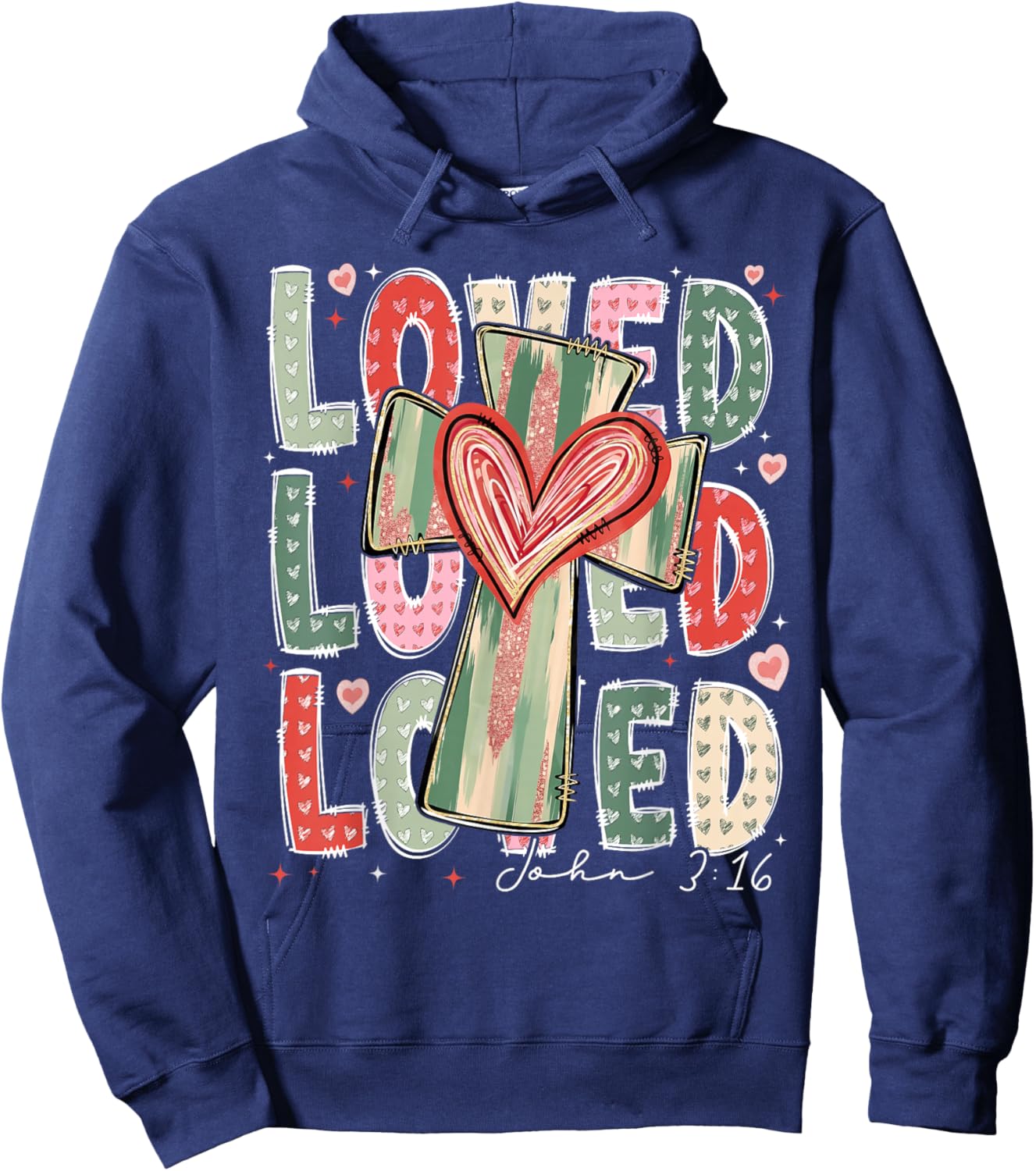 Loved John 3:16 Valentine Christian Cross Women Girl Kid Hoodie - Hoodie | Navy