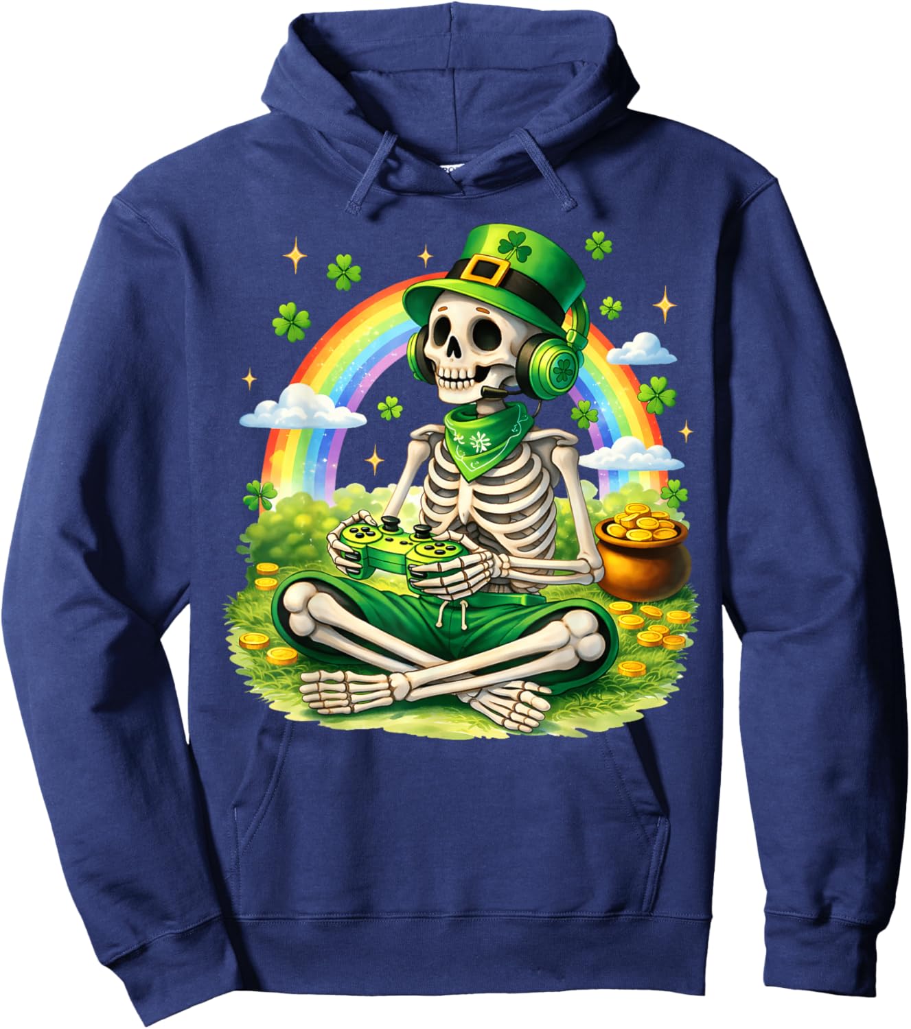 St Patricks Day Skeleton Leprechaun Gamer Irish Boys Men Hoodie - Hoodie | Navy