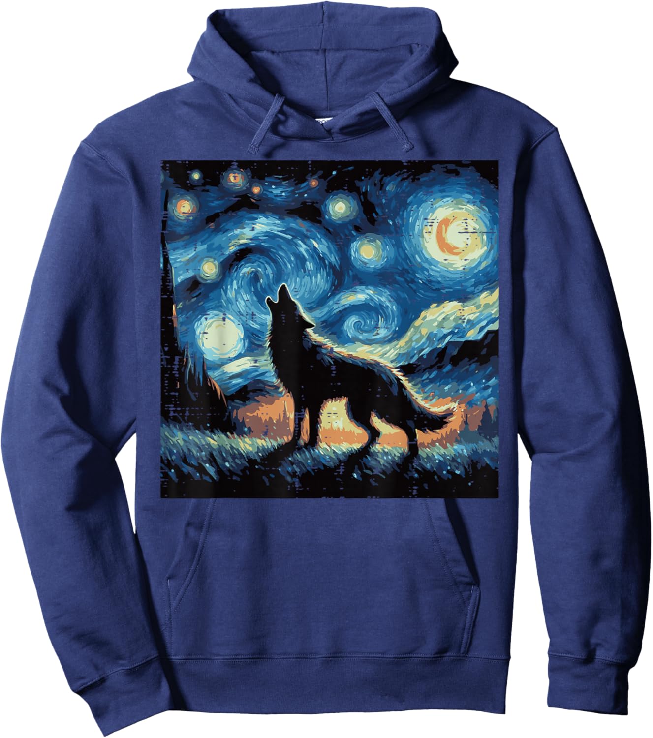 Wolf Starry Night Van Gogh Funny Art Meme Men Women Kids Hoodie - Hoodie | Navy