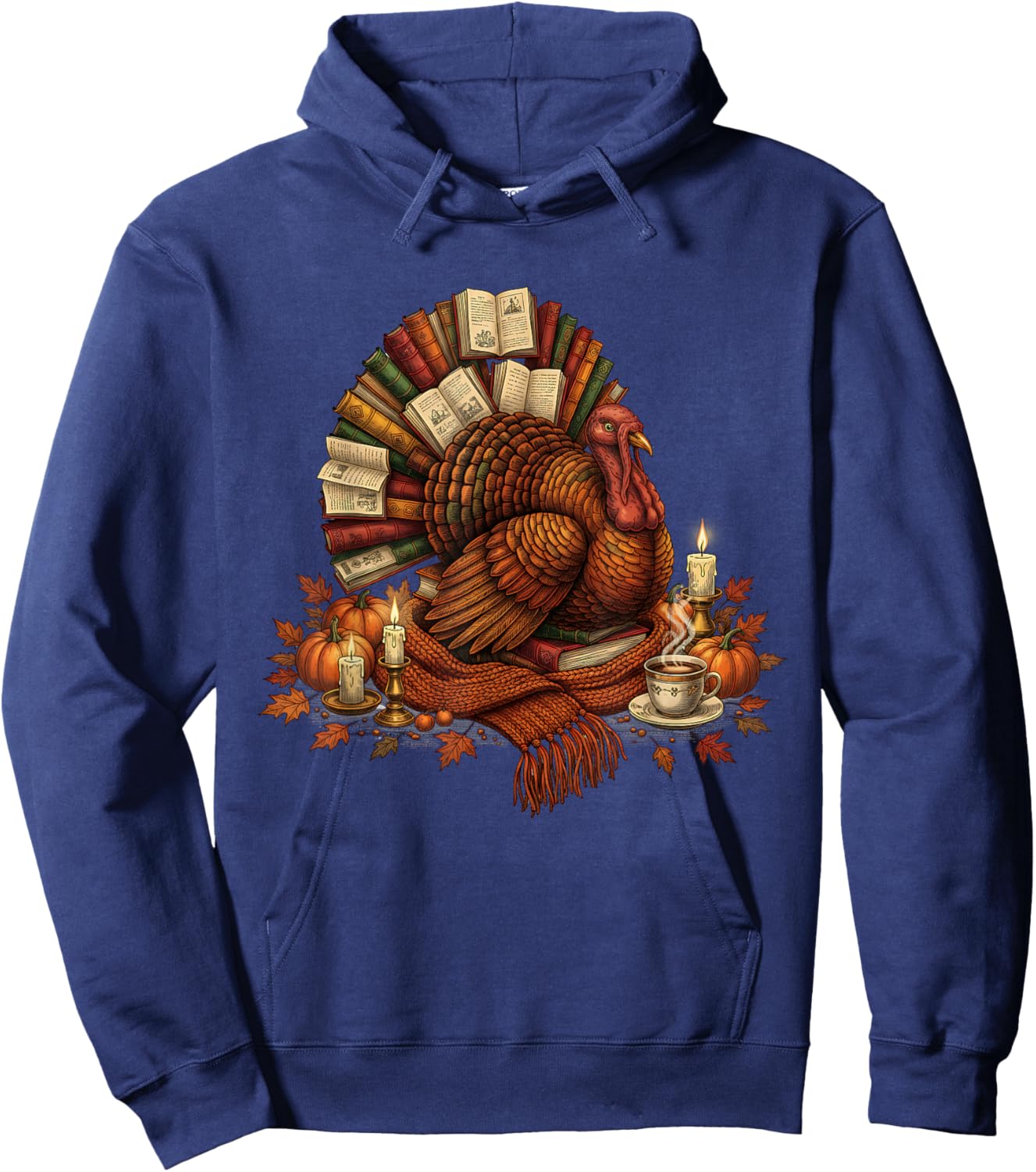 Turkey Reading Books Fall Season Thanksgiving Teacher Book Hoodie - Hoodie | Navy