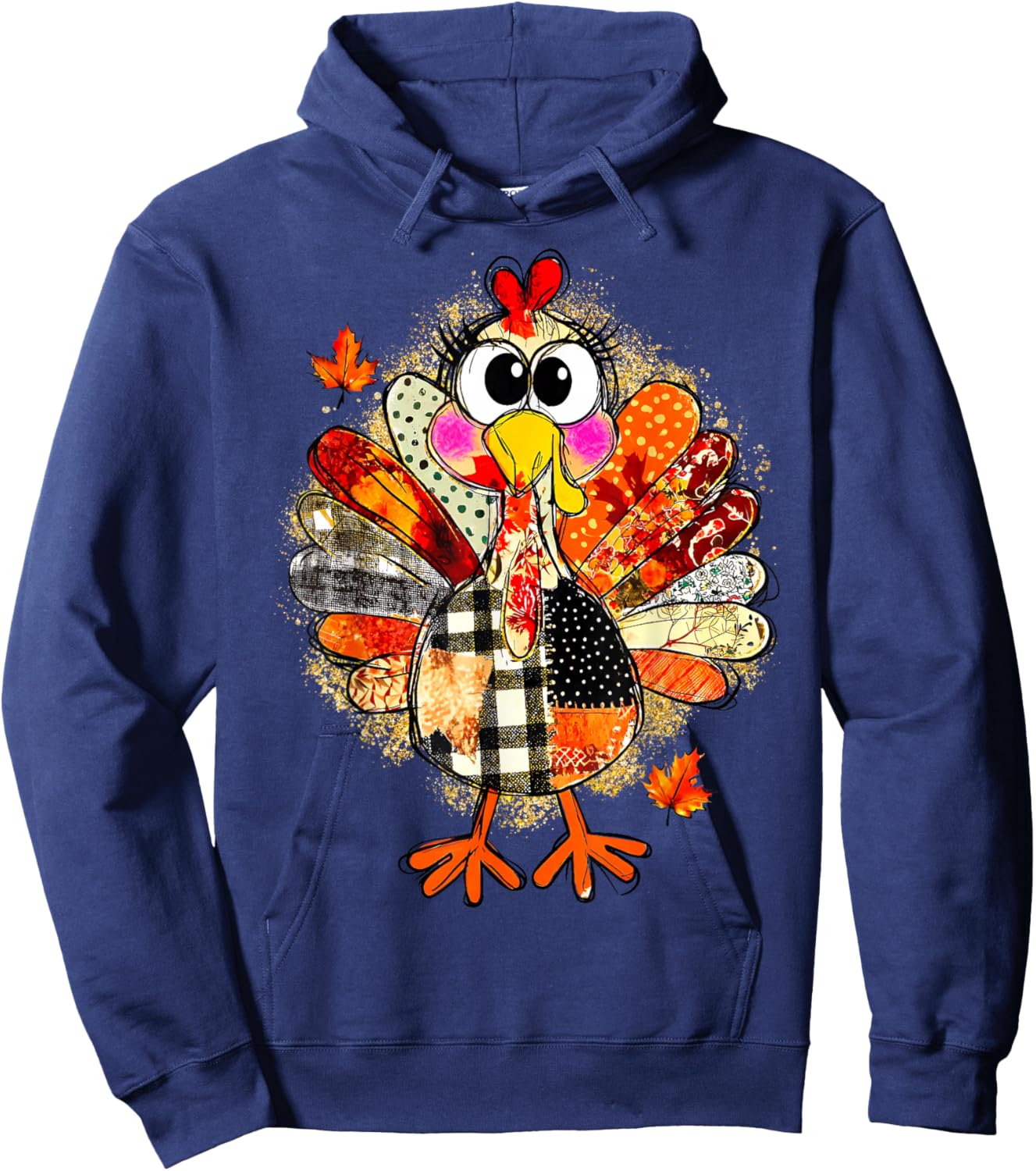 Thanksgiving Thankful Funny Turkey Brushstroke Watercolor Hoodie - Hoodie | Navy