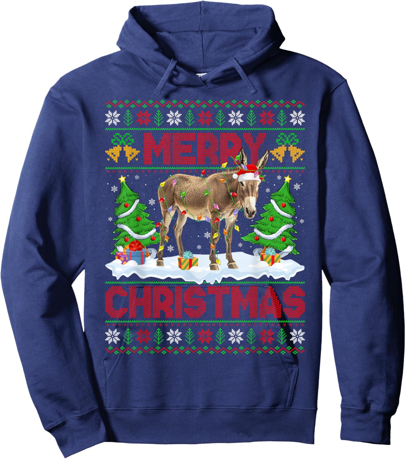 Donkey Mule Ugly Xmas Sweater Funny Animal Lights Christmas Hoodie - Hoodie | Navy