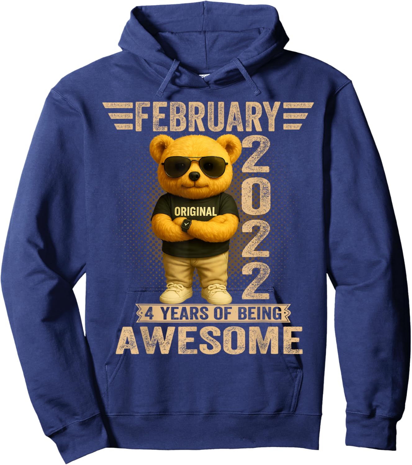 4 Year Old February 2022 Teddy Bear 4th Birthday Men Women Hoodie - Hoodie | Navy