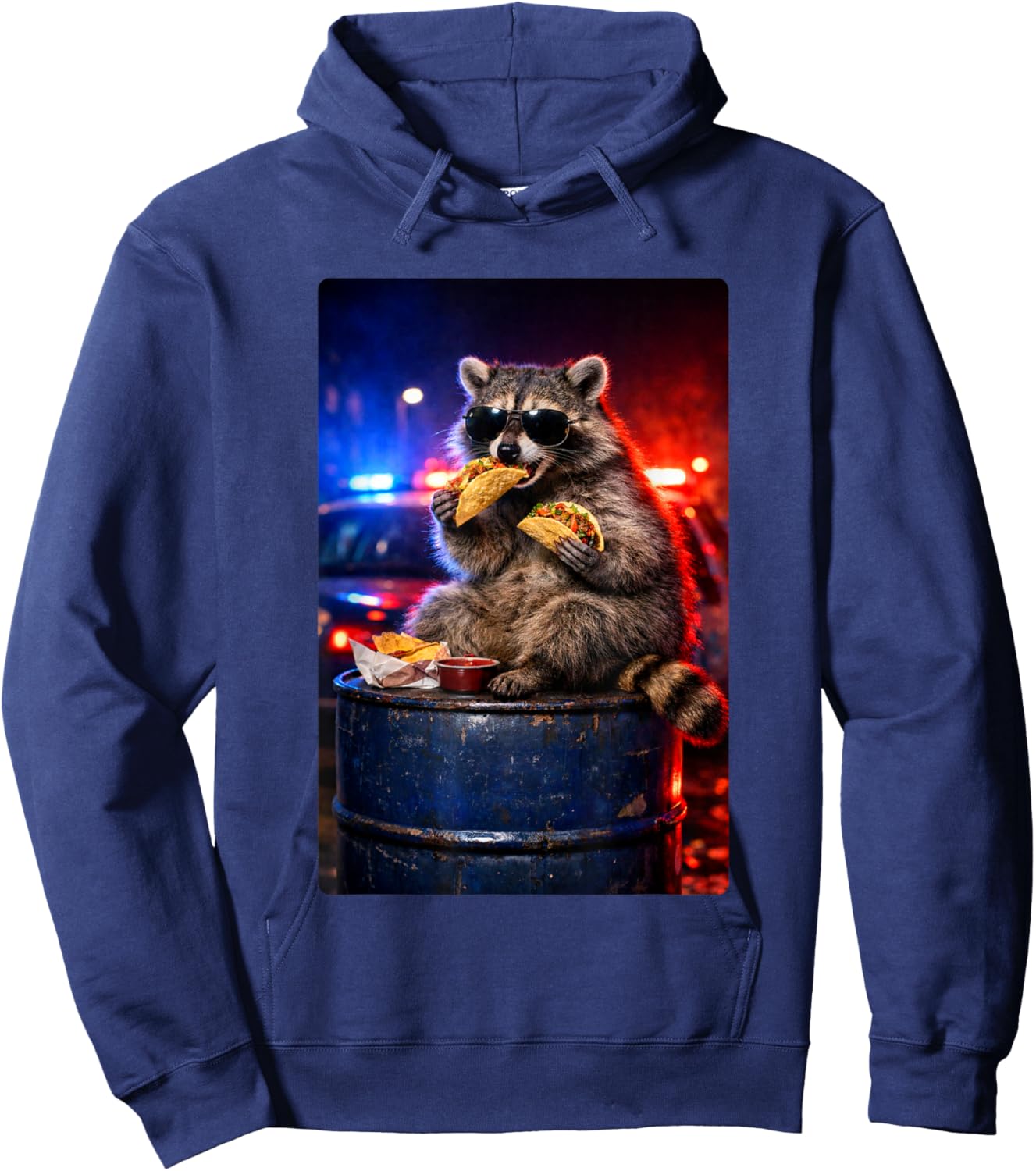 Funny Raccoon Eating Tacos Humor Graphic Meme Man Woman Hoodie - Hoodie | Navy