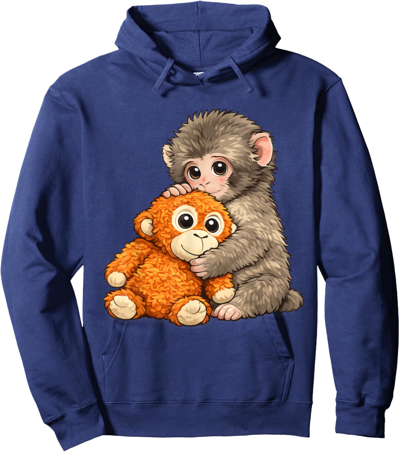 Viral Internet Meme Punch Monkey with Teddy Bear Cuddling Hoodie - Hoodie | Navy