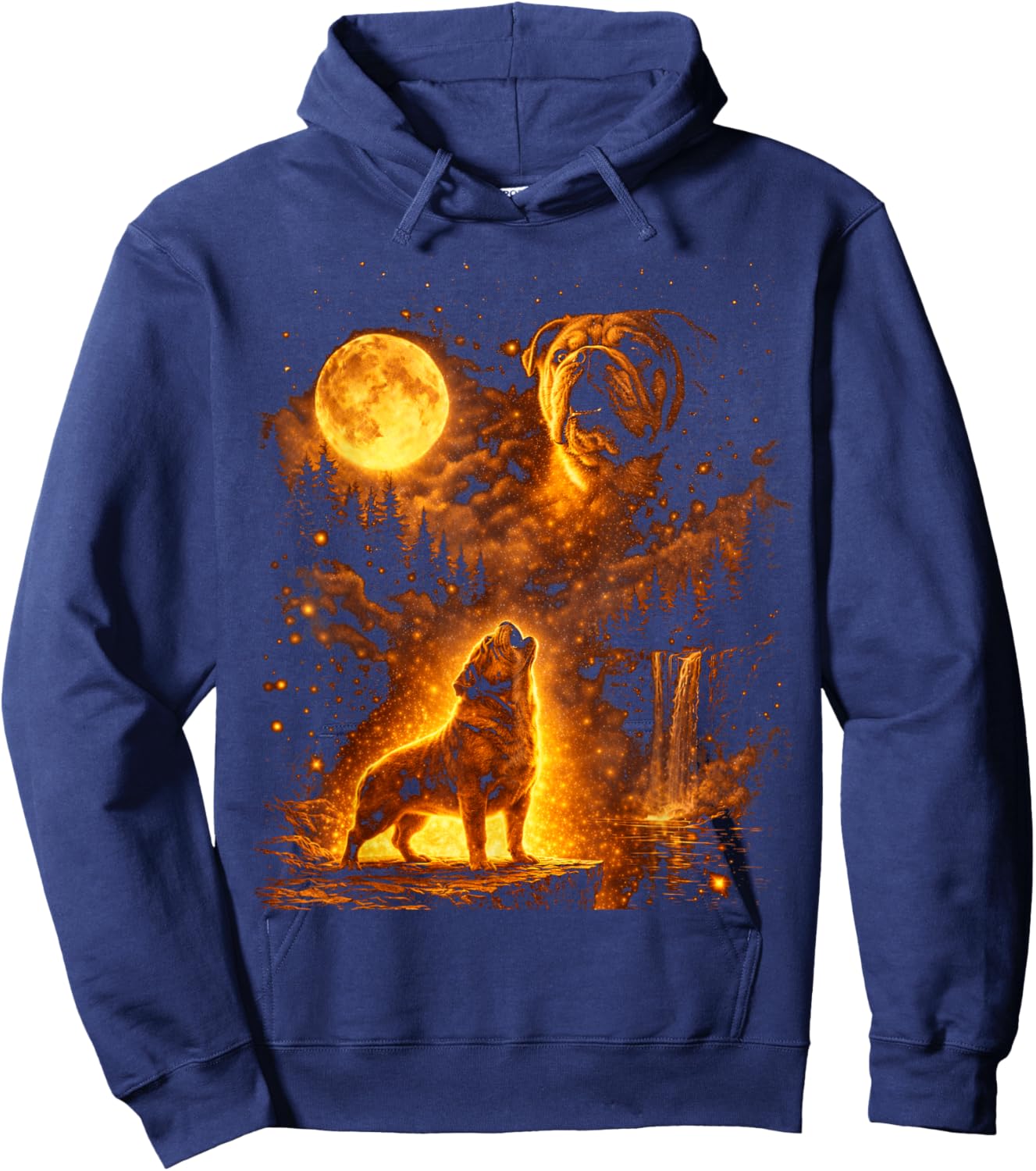 Vintage Moonlight Dog Funny Bulldog Howling at The Moon Hoodie - Hoodie | Navy