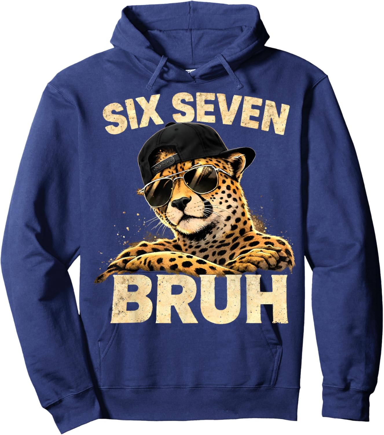 Six Seven Meme Bruh Cheetah Boys Animal Print Gifts for Kids Hoodie - Hoodie | Navy