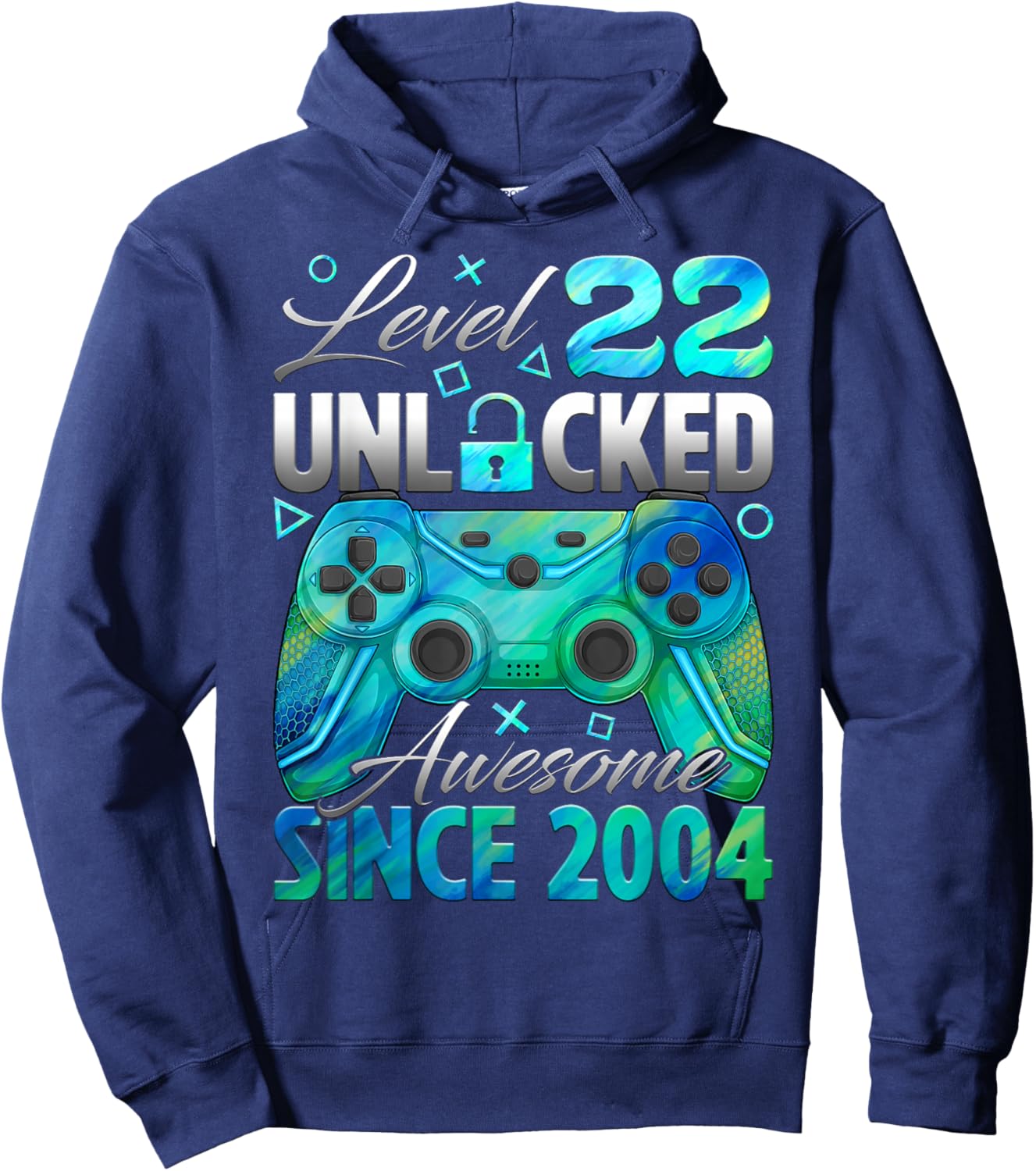 Level 22 Unlocked Awesome Since 2004 22nd Birthday Gamer Hoodie - Hoodie | Navy