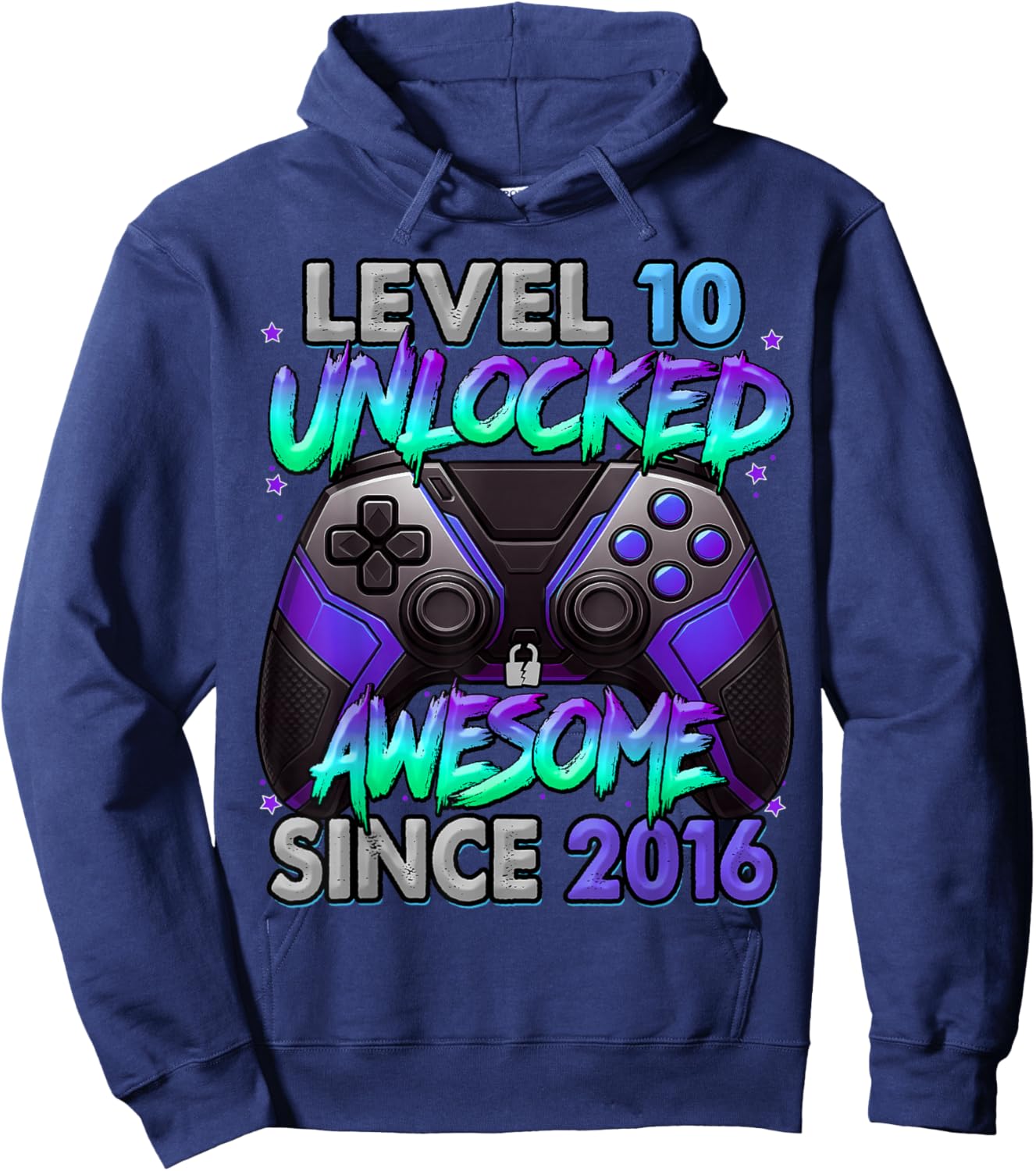 Level 10 Unlocked Awesome Since 2016 10th Birthday Gaming Hoodie - Hoodie | Navy