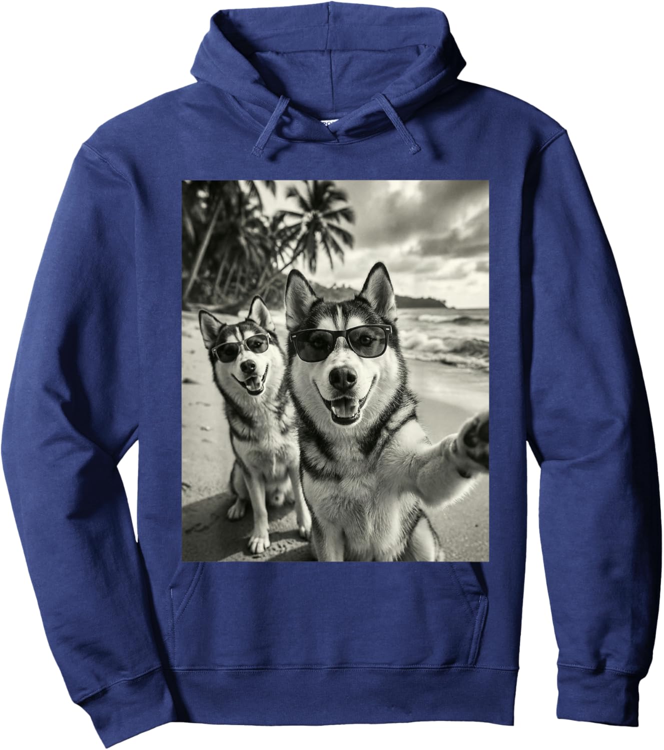 Cool Siberian Husky Funny Dog Selfie Beach Sunglasses Dogs Hoodie - Hoodie | Navy