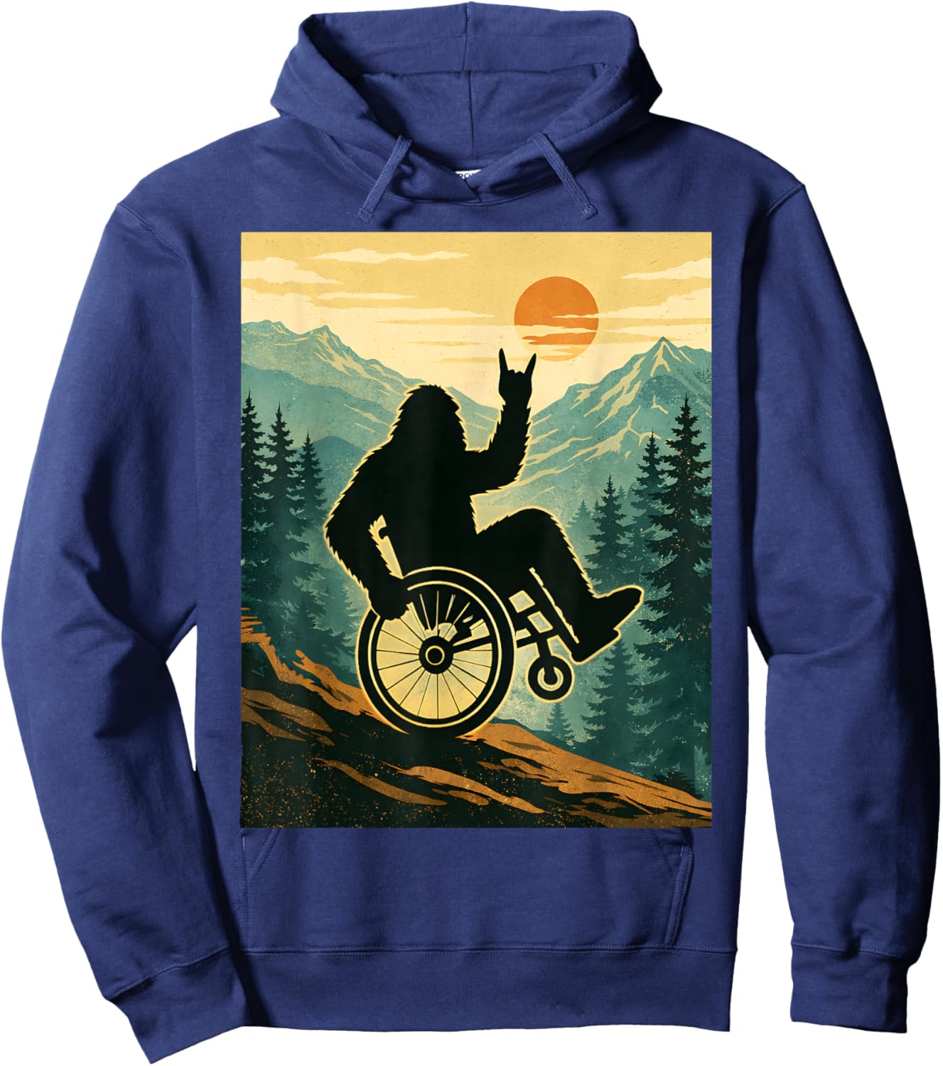 Retro Bigfoot Wheelchair Handicap Disabled Vintage Boys Hoodie - Hoodie | Navy