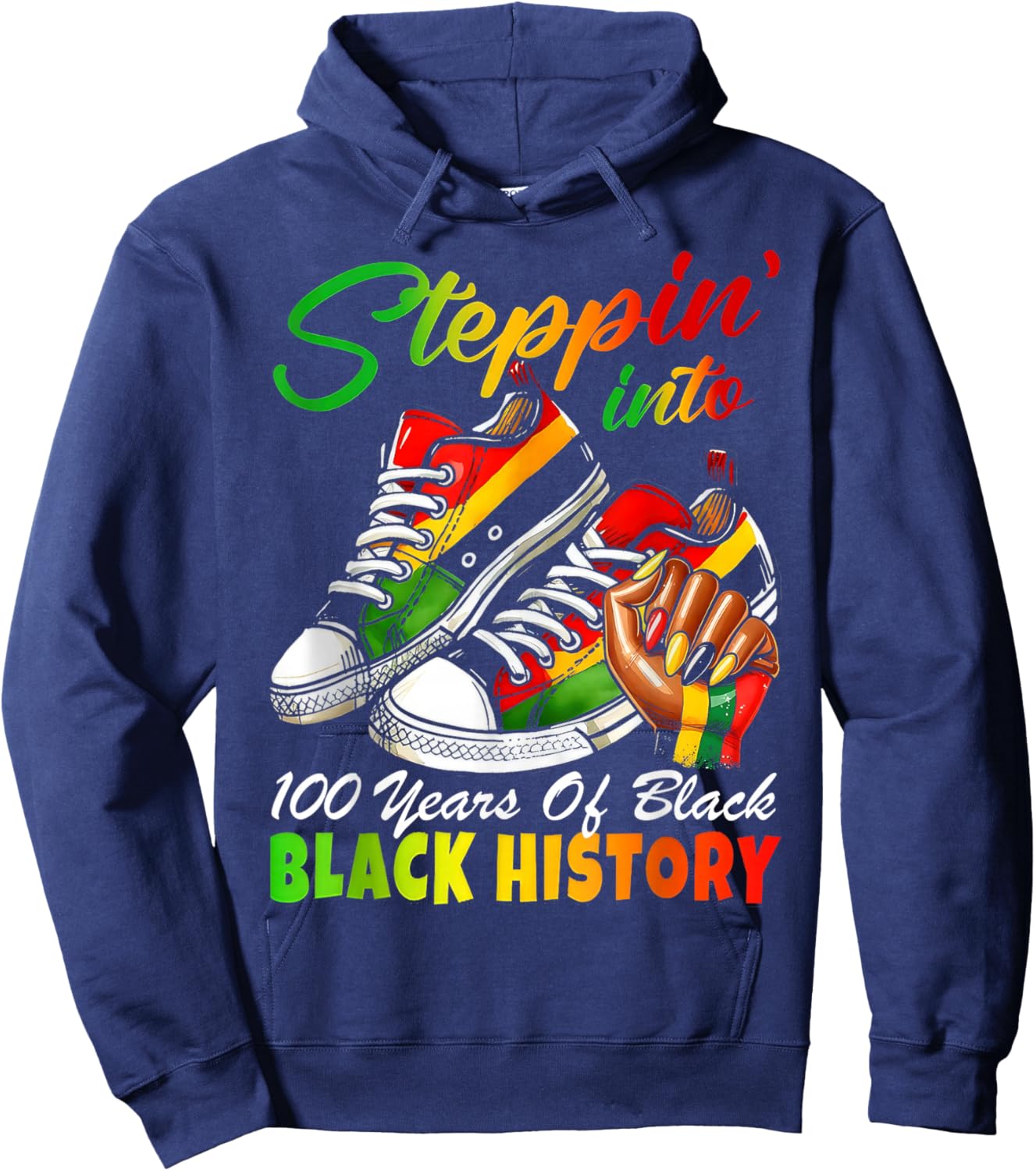 Stepping Into 100 Years of Black History Sneakers Black Hoodie - Hoodie | Navy