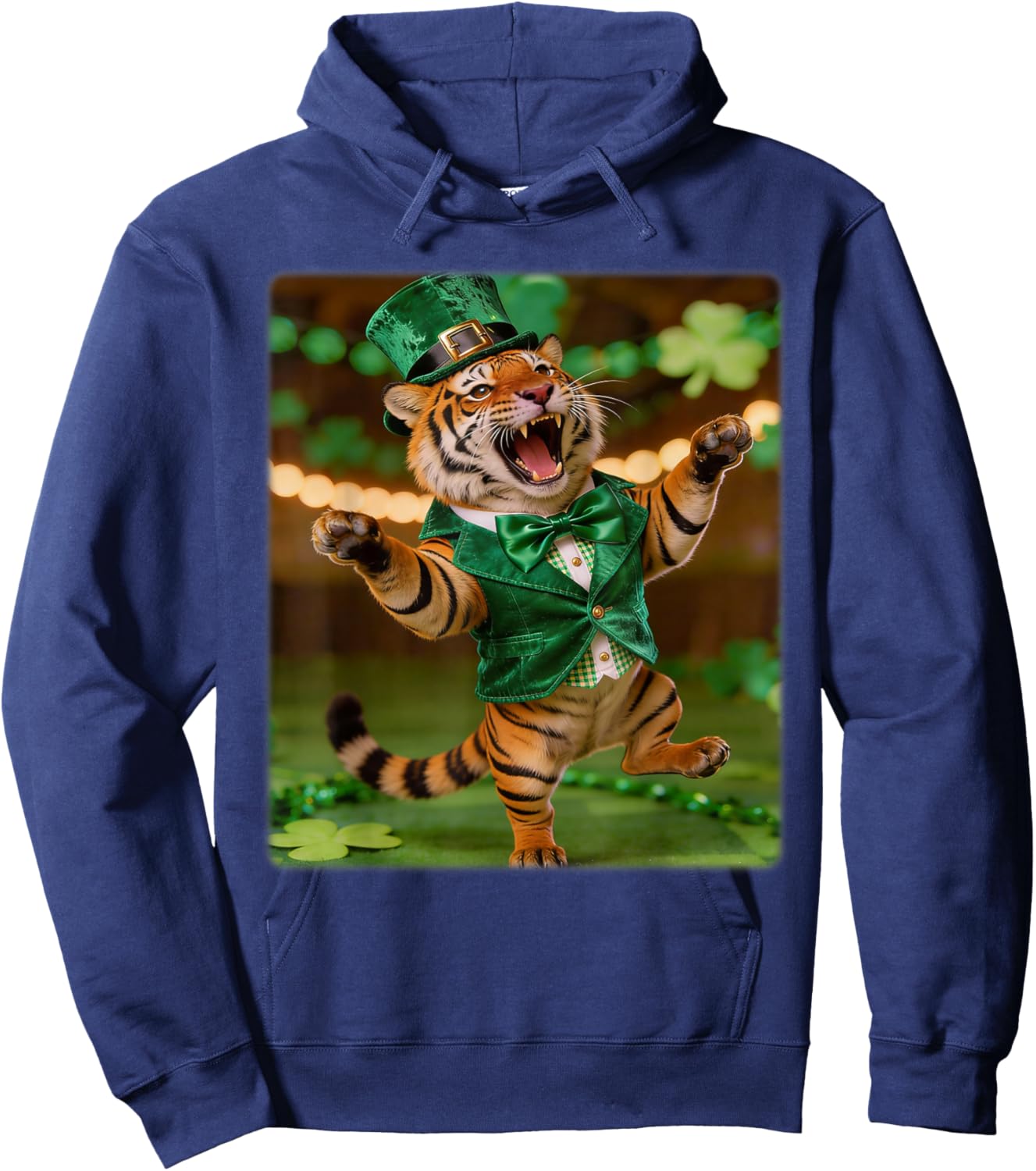 Tiger St. Patrick’s Day Funny Leprechaun Hat Tiger Irish Hoodie - Hoodie | Navy