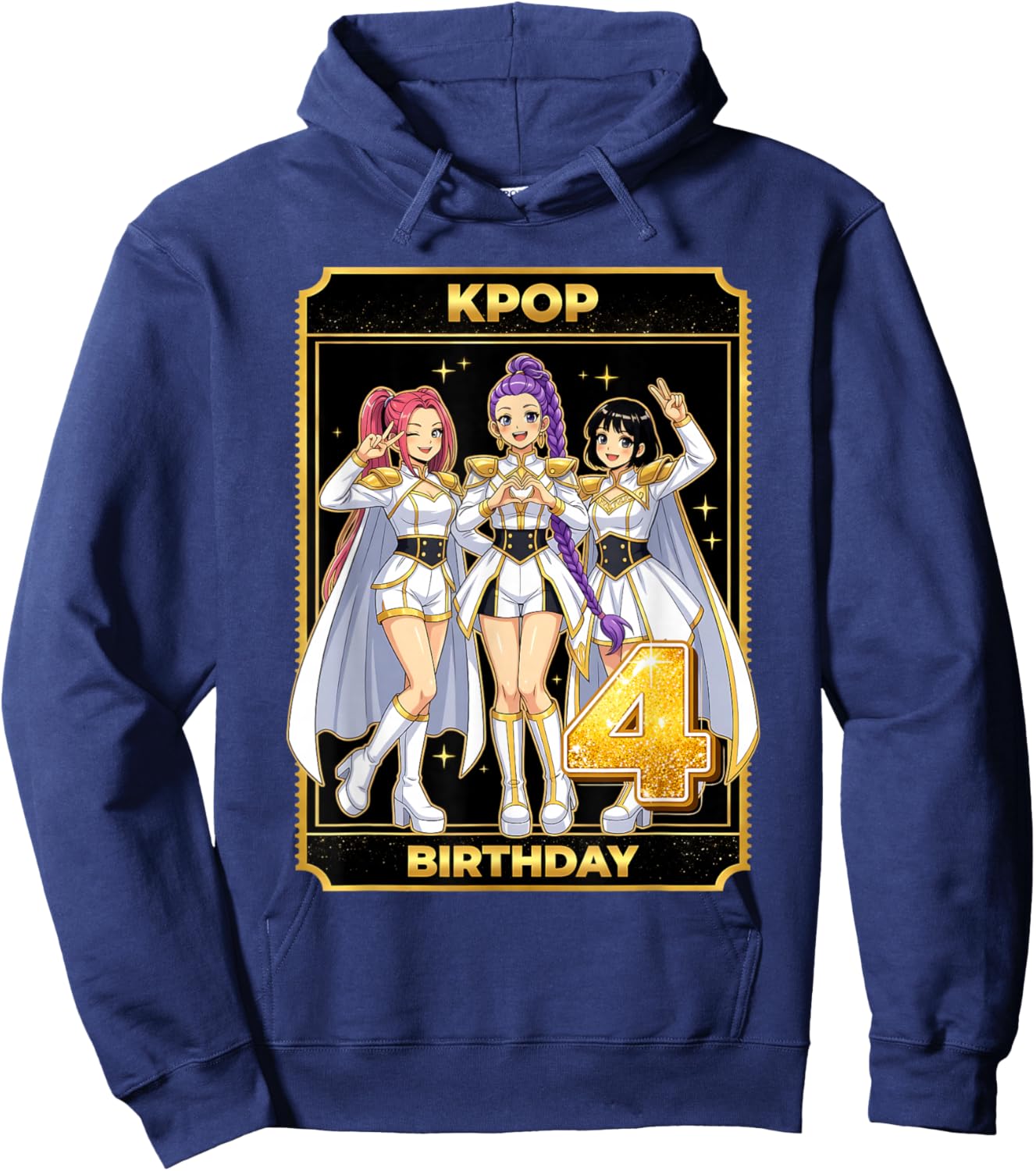 4th Birthday K-pop Star Korean Pop Music Lovers Girls Bday Hoodie - Hoodie | Navy