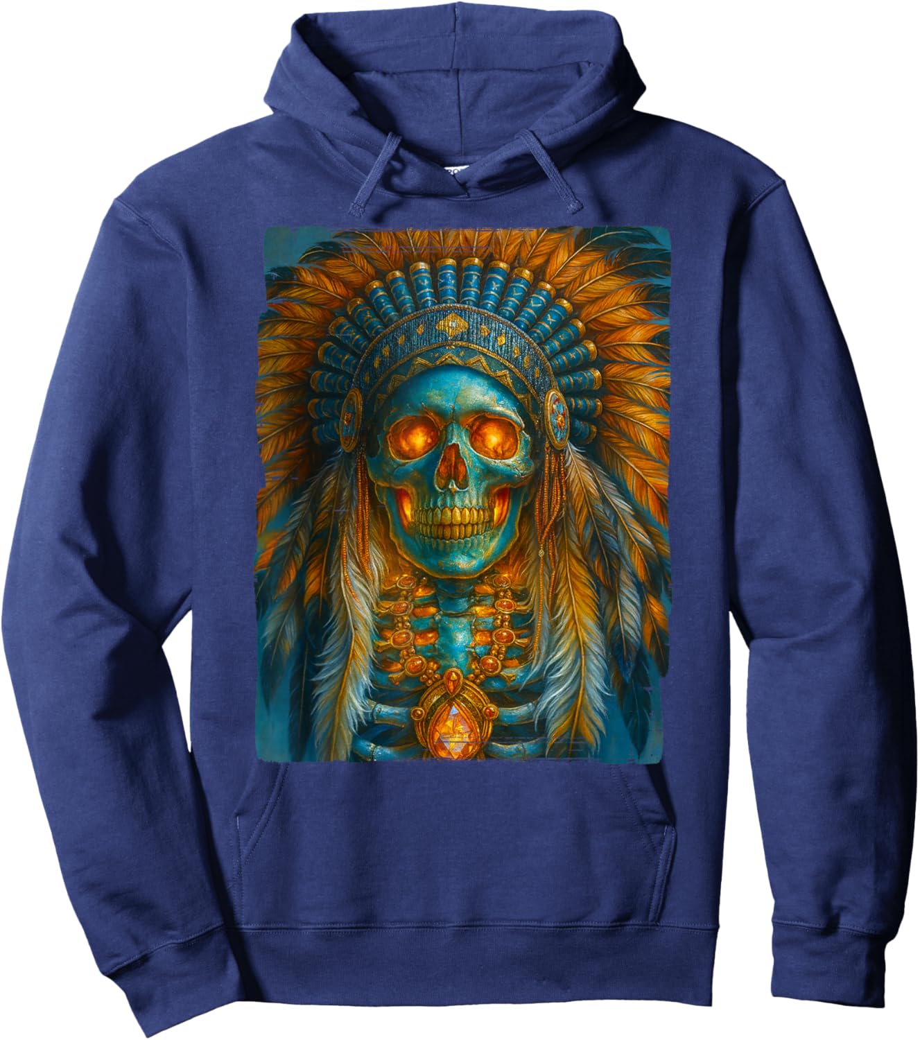 Native American - Lakota Warrior Chief - Indian Headdress Hoodie - Hoodie | Navy