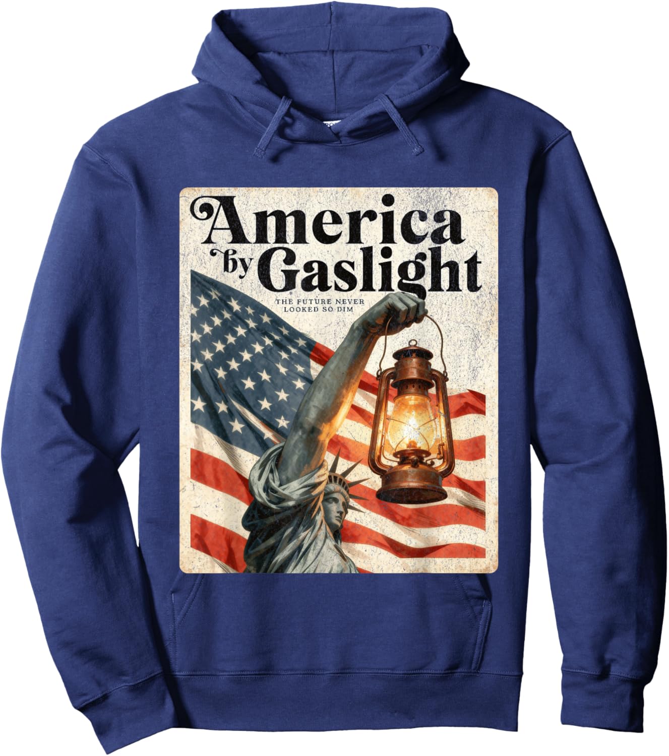 America by Gaslight, Dark Political Satire, Patriotic Parody Hoodie - Hoodie | Navy