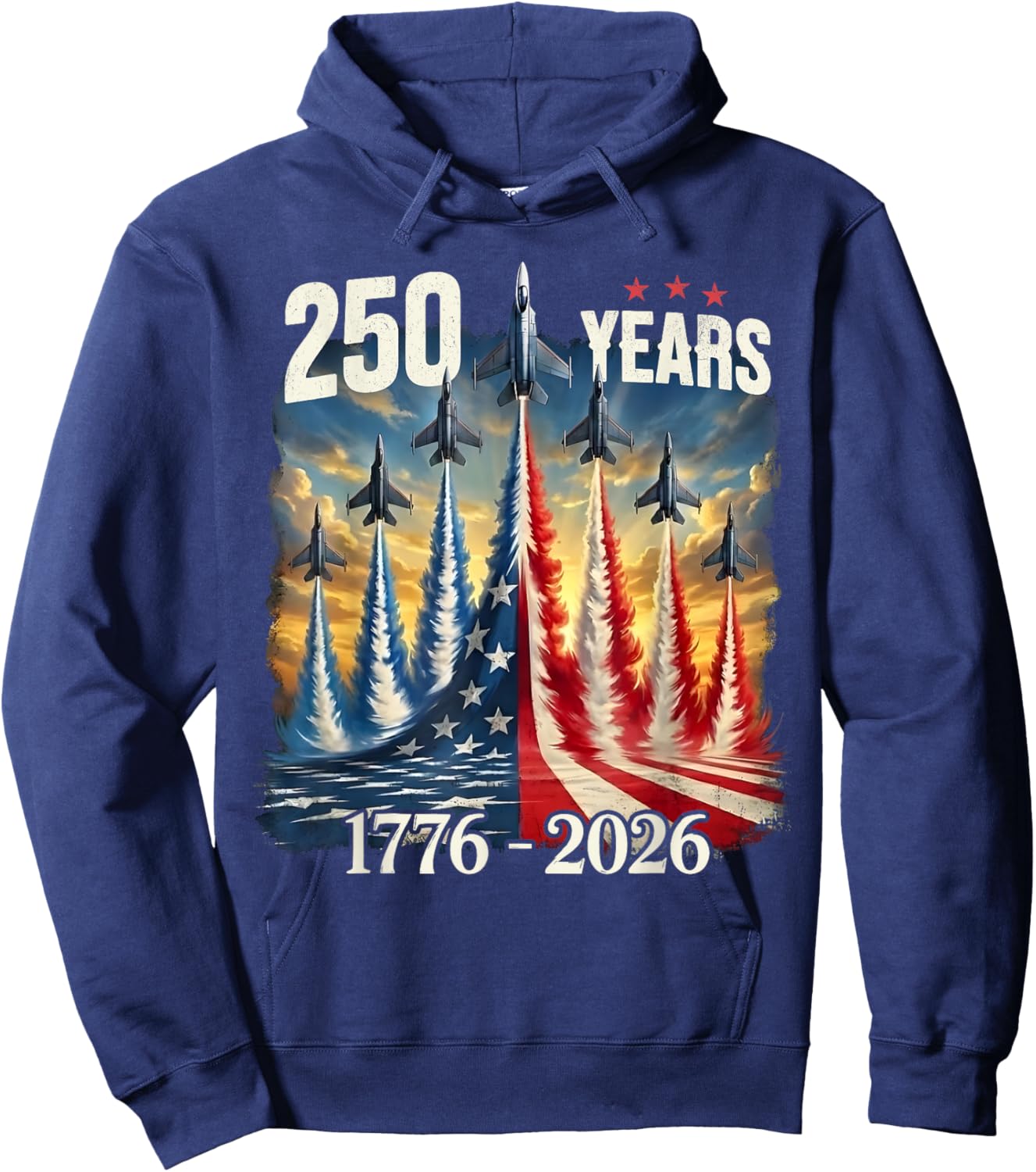 250 Years 1776-2026 Fighter Jets USA Flag 250th Birthday Hoodie - Hoodie | Navy