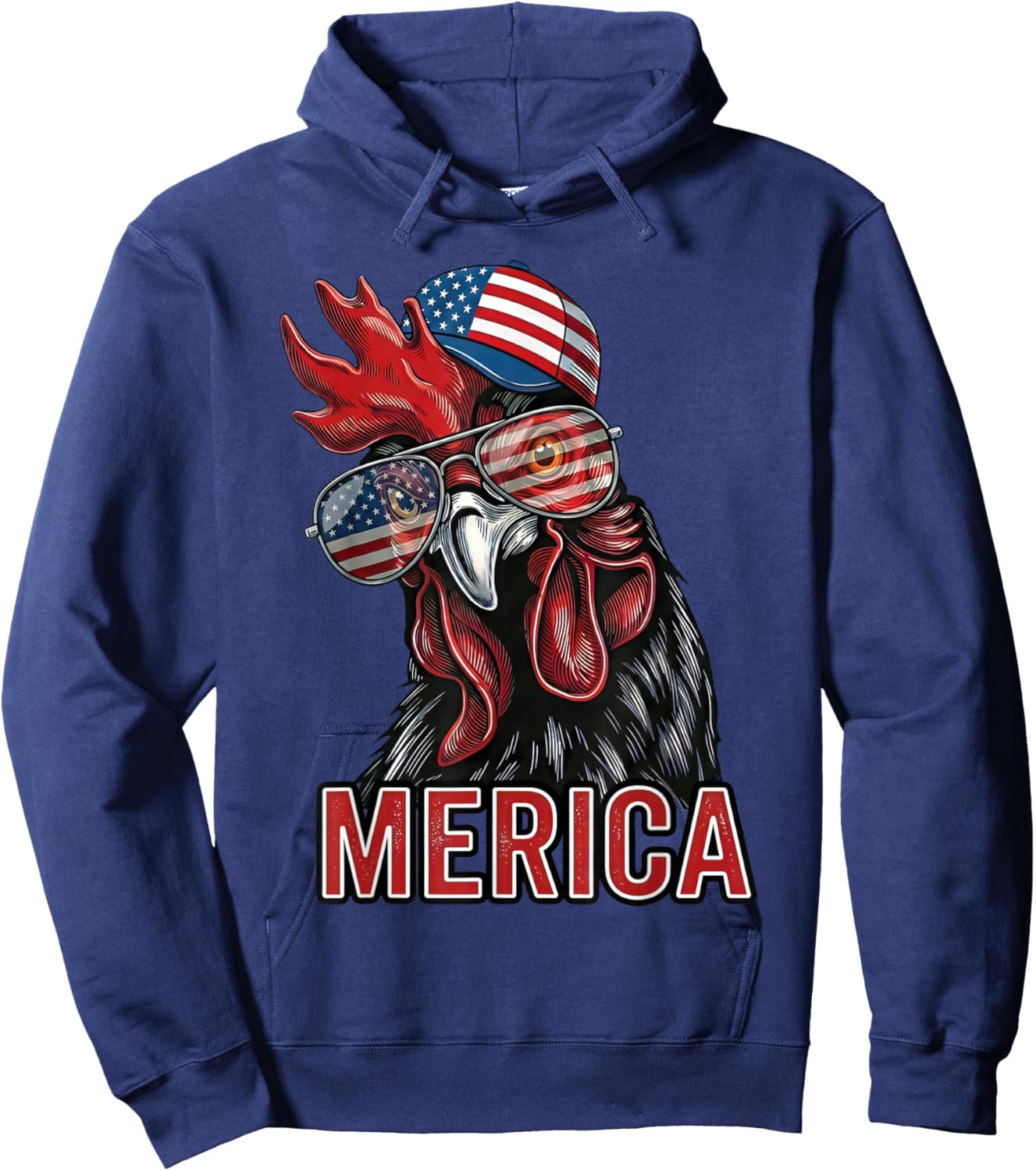 Merica Rooster Funny Patriotic USA Sunglasses Hat Hoodie - Hoodie | Navy