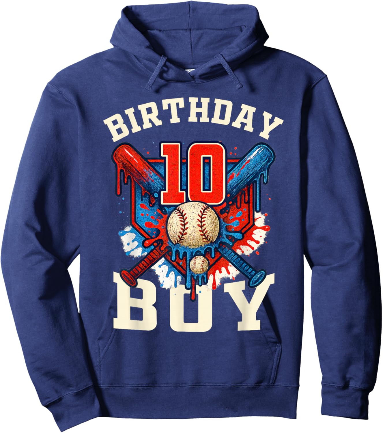 Baseball Splash Drip 10th Birthday Sports Lover Boy Gift Hoodie - Hoodie | Navy