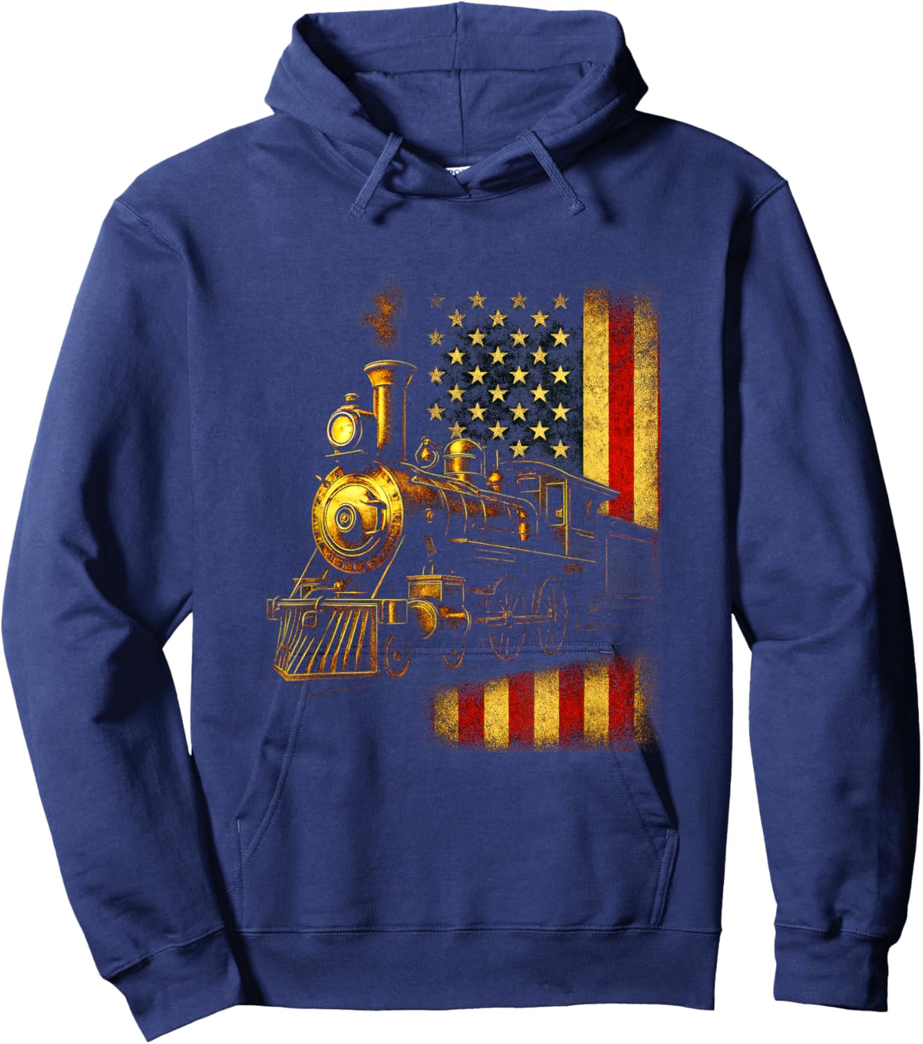Locomotive & Flag - Steam Train Rail Fan Art Hoodie - Hoodie | Navy