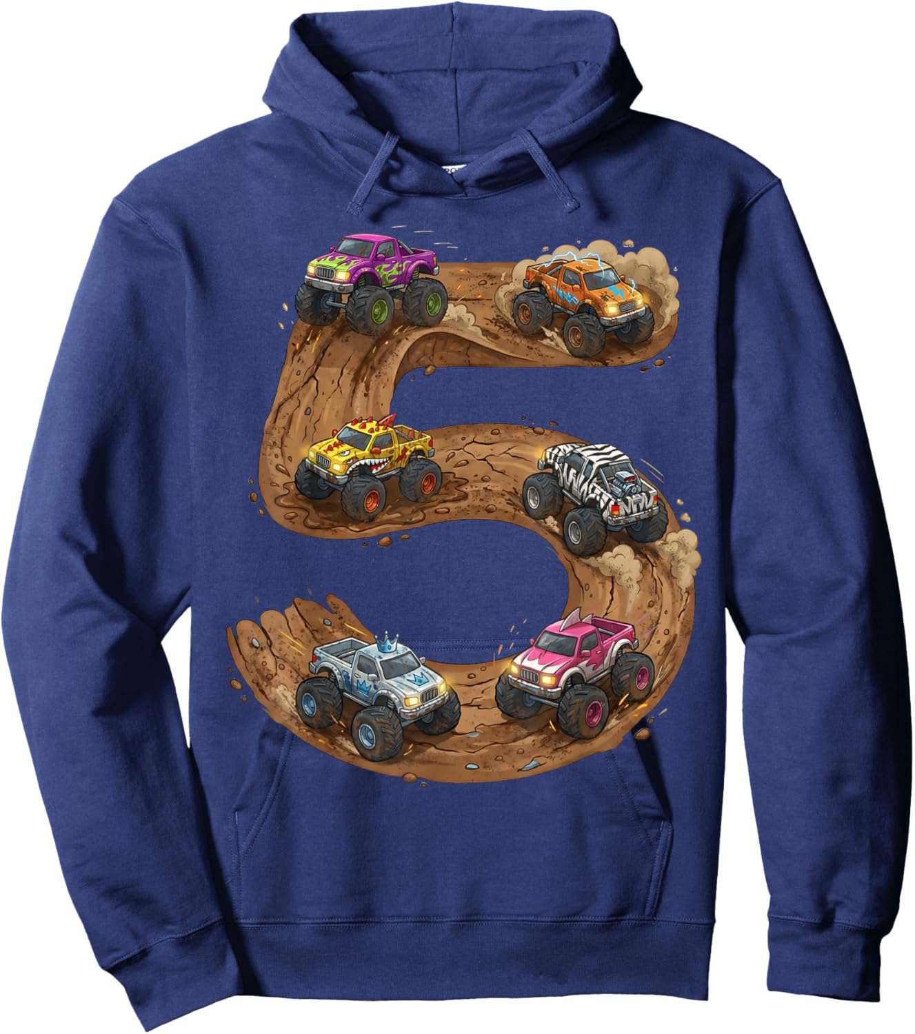 5 Year Old Boy Birthday Monster Trucks Toddler 5th Birthday Hoodie - Hoodie | Navy