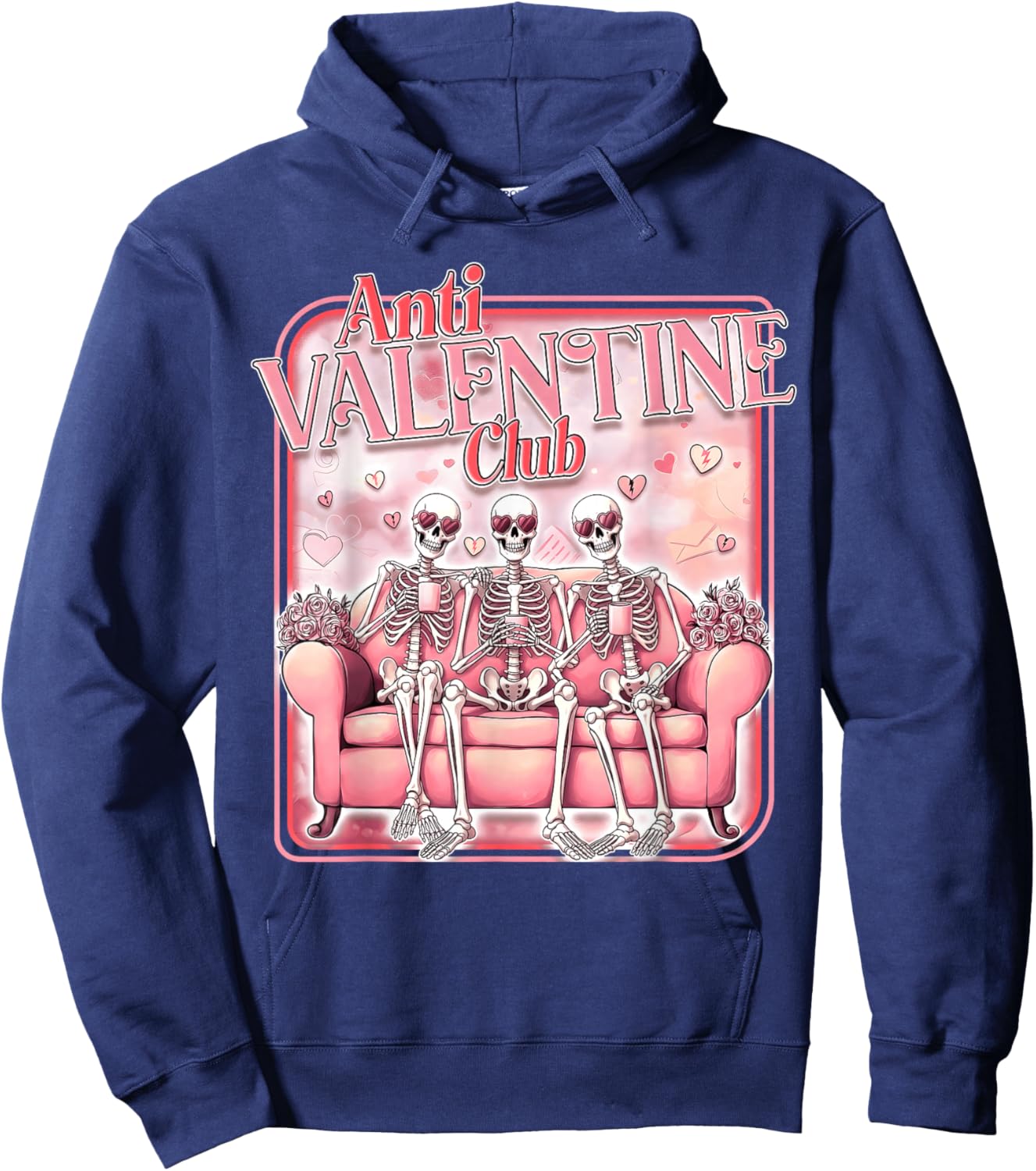 Anti Valentine Club Skeleton Funny Single Valentine's Day Hoodie - Hoodie | Navy