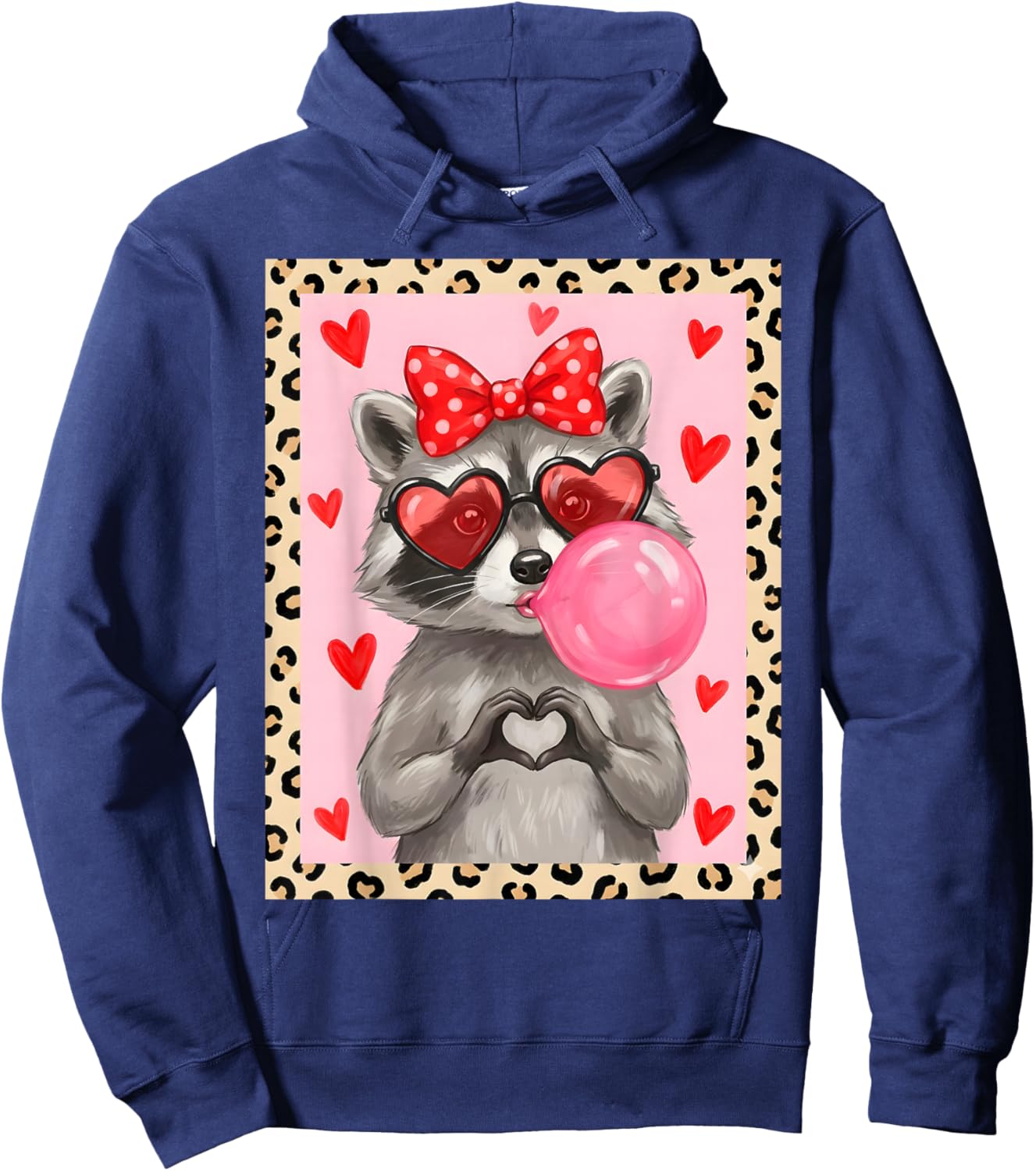 Cute Raccoon Heart Sunglasses Bubblegum Leopard Valenti Hoodie - Hoodie | Navy