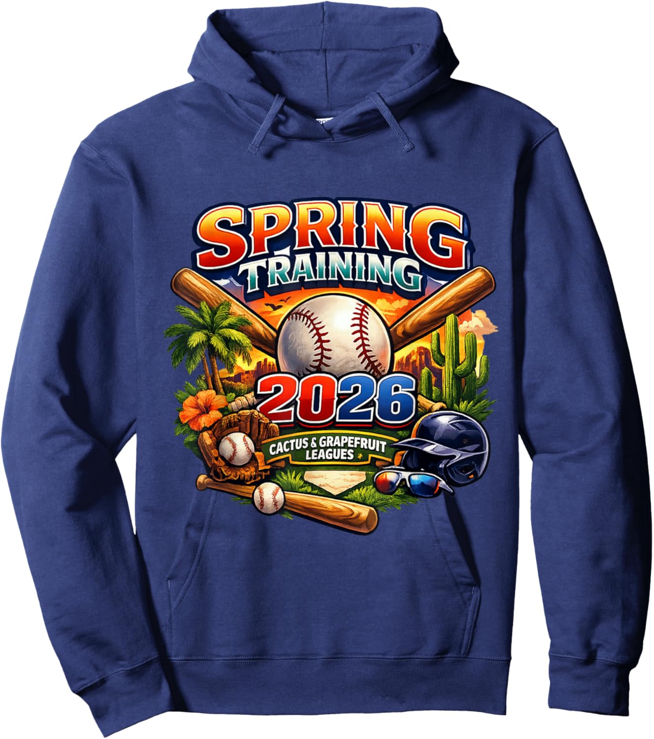 Spring Training 2026 Baseball Fan Design Retro Palm Cactus Hoodie - Hoodie | Navy