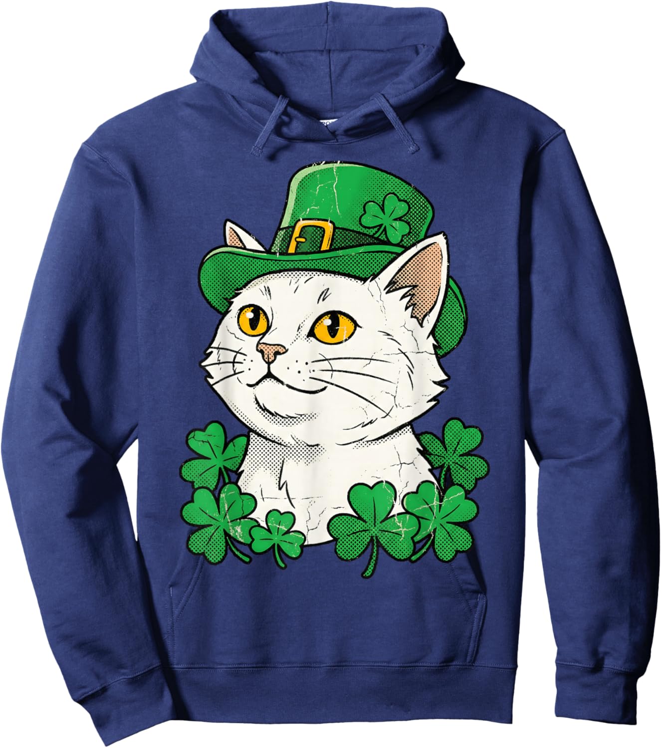 St Patricks Day Cat Leprechaun Hat Shamrock Saint Pattys Day Hoodie - Hoodie | Navy