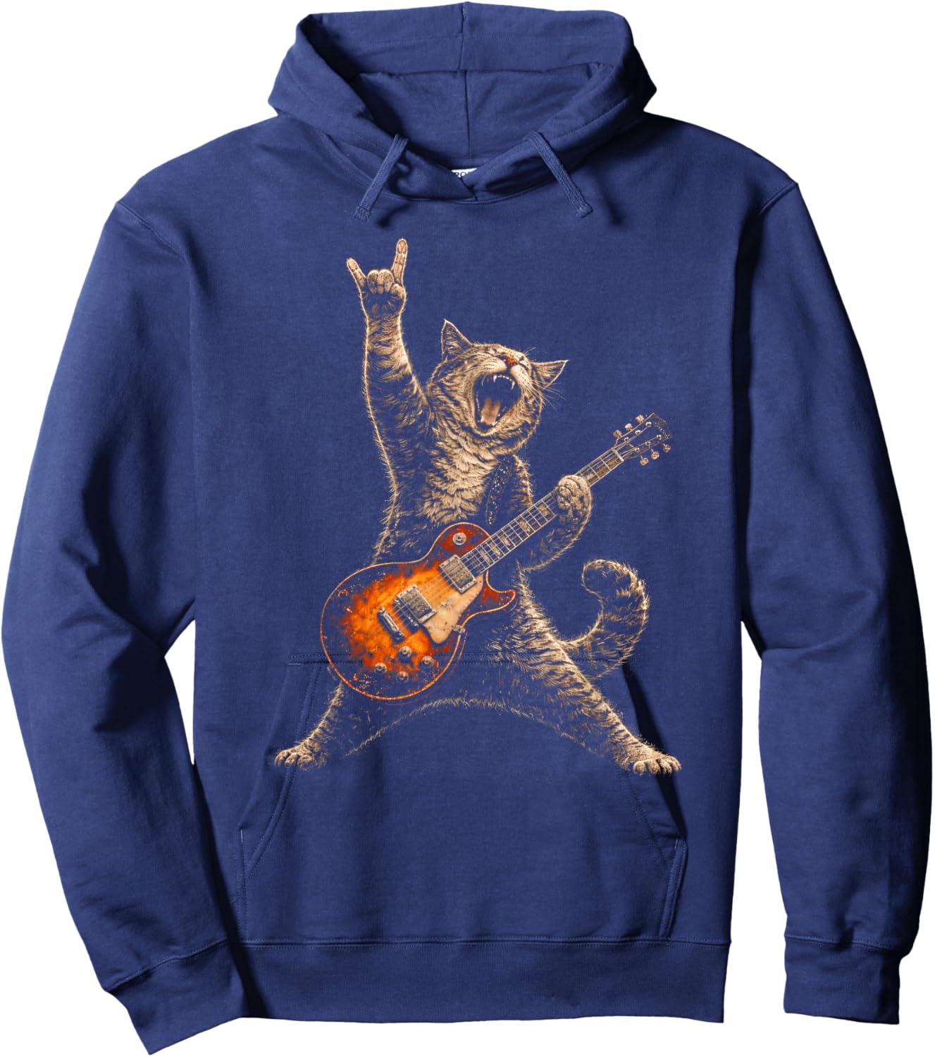 Funny Cat Playing Guitar Shirt Cat Guitarist Rock and Roll Hoodie - Hoodie | Navy