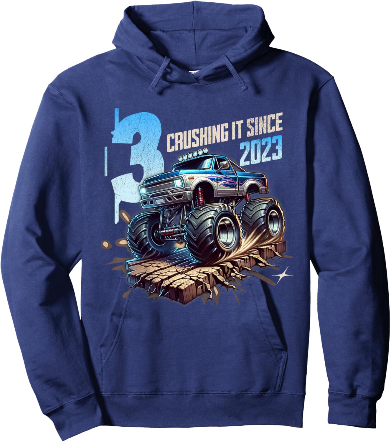 Kids 3rd Birthday Truck Turning 3 Years Old Boy Born in 2023 Hoodie - Hoodie | Navy