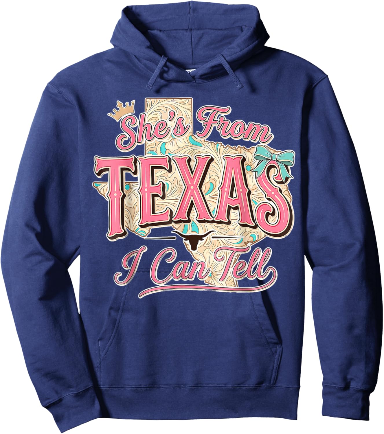 She's from Texas I Can Tell, Floral Texas Map Hoodie - Hoodie | Navy