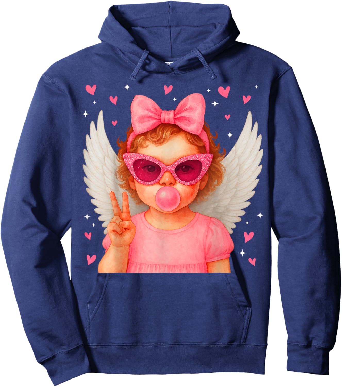 Cute Cupid Heart Pink Bow Valentine Outfit Girl Kid Hoodie - Hoodie | Navy