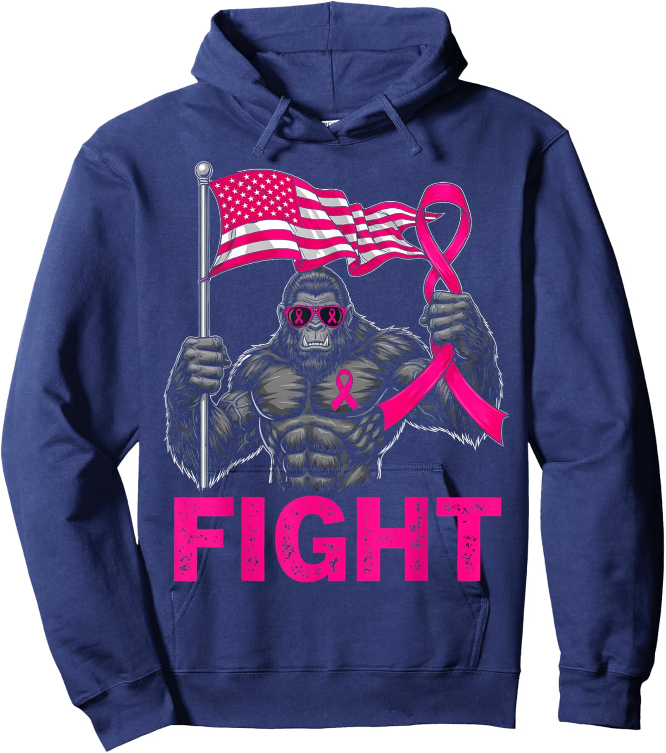 Bigfoot Pink Ribbon Fight Breast Cancer Awareness Men Women Hoodie - Hoodie | Navy