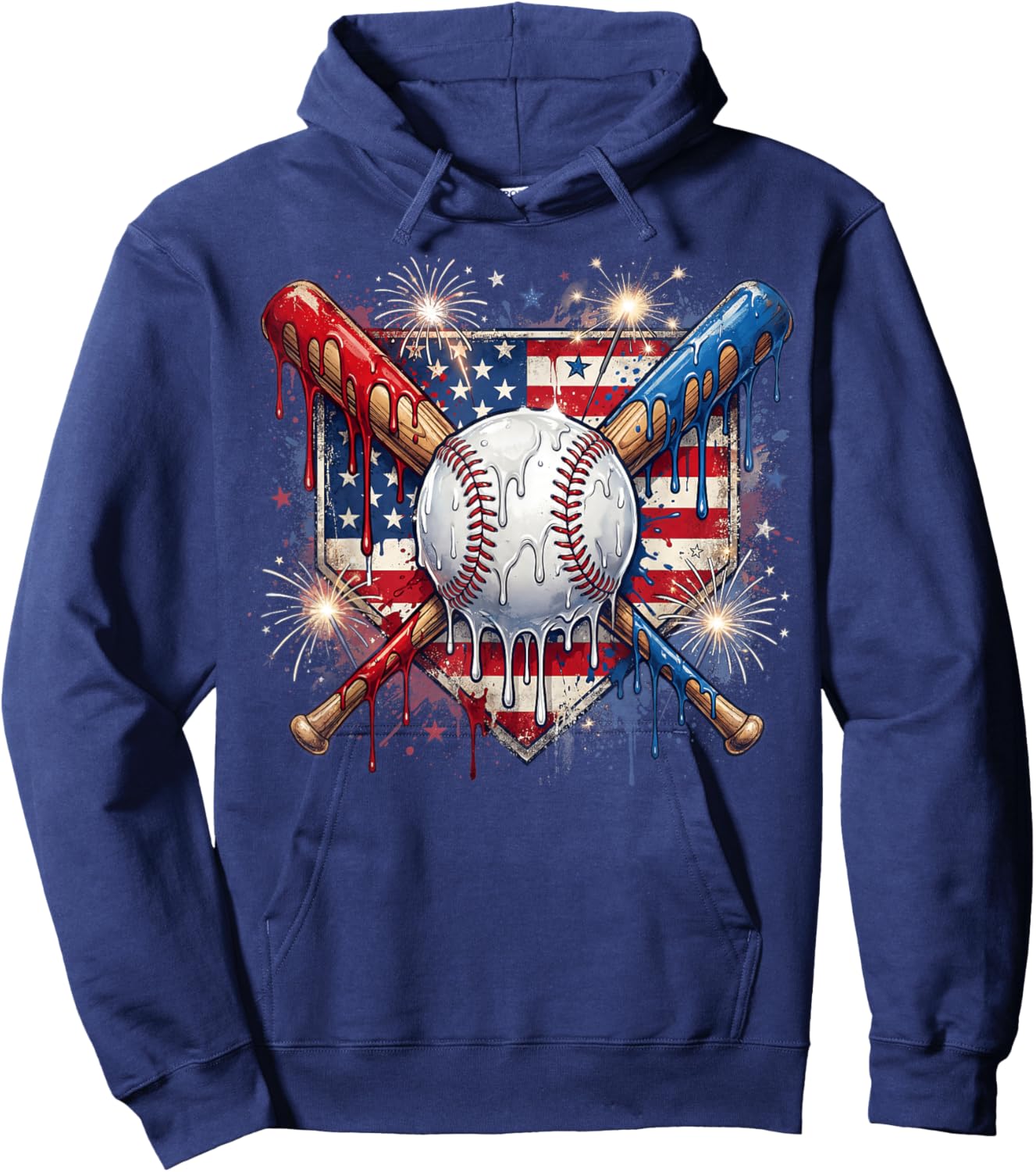 4th of July Baseball Drip Ice Cream Patriotic American Flag Hoodie - Hoodie | Navy