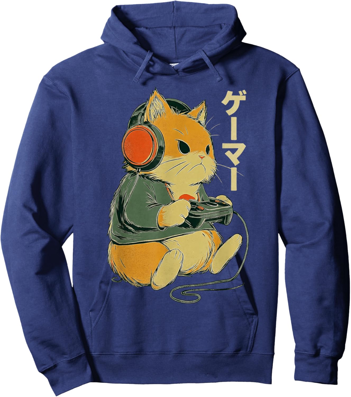 Japanese Cat Gamer Art Men Women Boys Funny Vintage Gaming Hoodie - Hoodie | Navy
