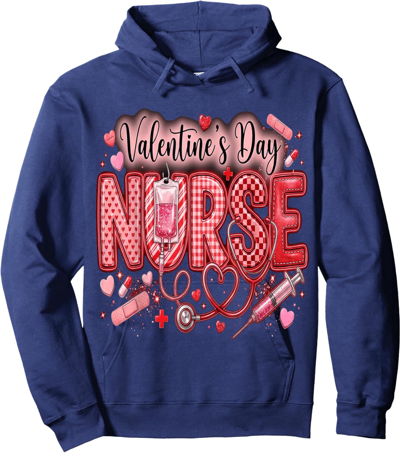 Red Healthcare ER RN CNA ICU Valentine Nurse Heart Nurses Hoodie - Hoodie | Navy