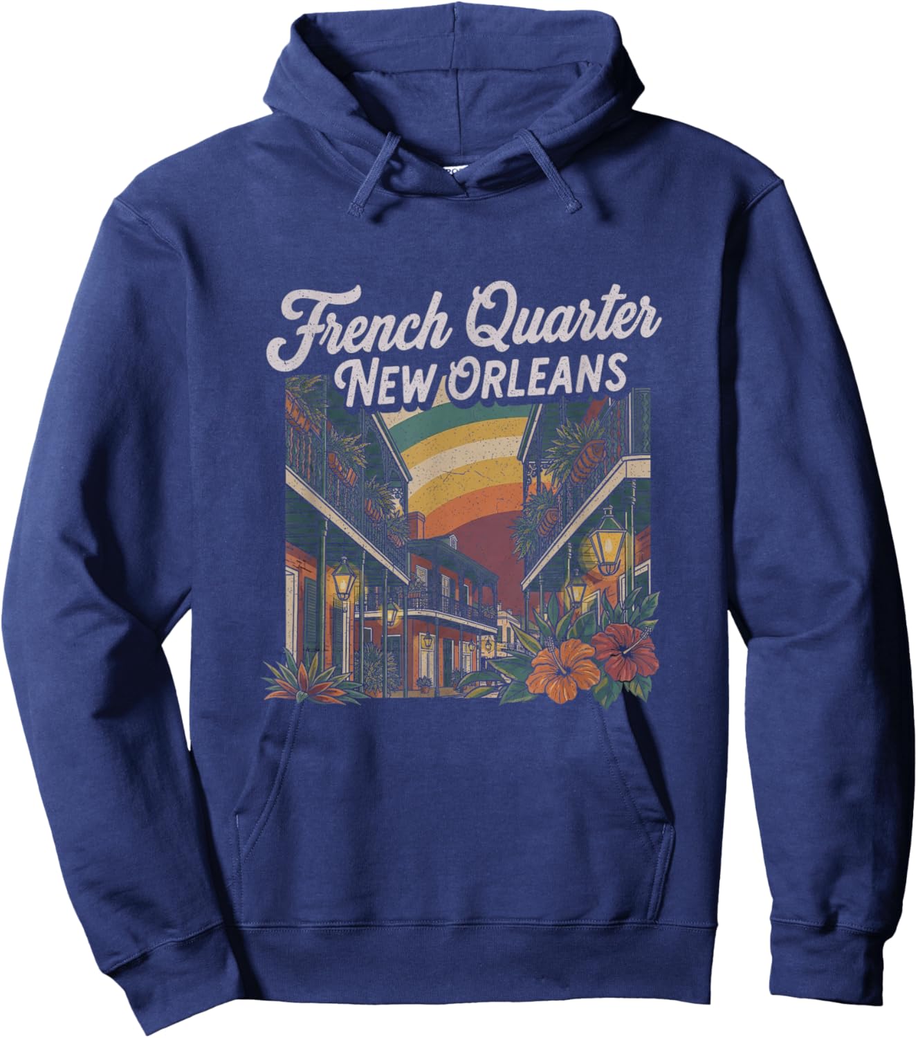 Retro New Orleans French Quarter Art Design Hoodie - Hoodie | Navy