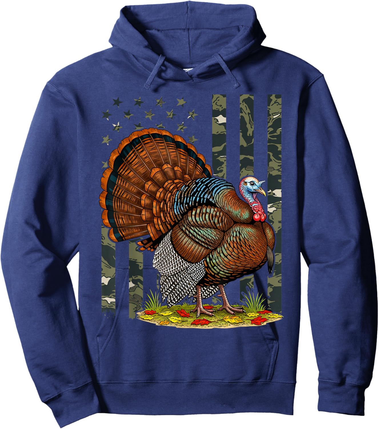 Turkey Hunting Graphic American Flag Tree Camouflage Hoodie - Hoodie | Navy