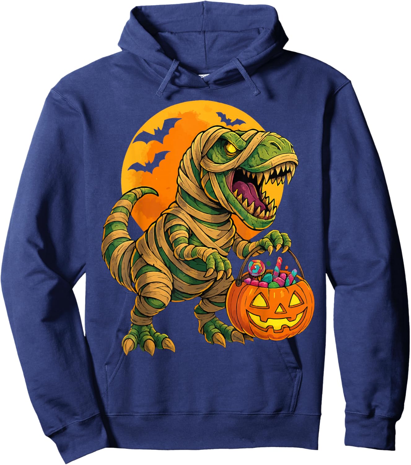 Halloween Boys Dinosaur Mummy T rex Scary Pumpkin Moon Hoodie - Hoodie | Navy