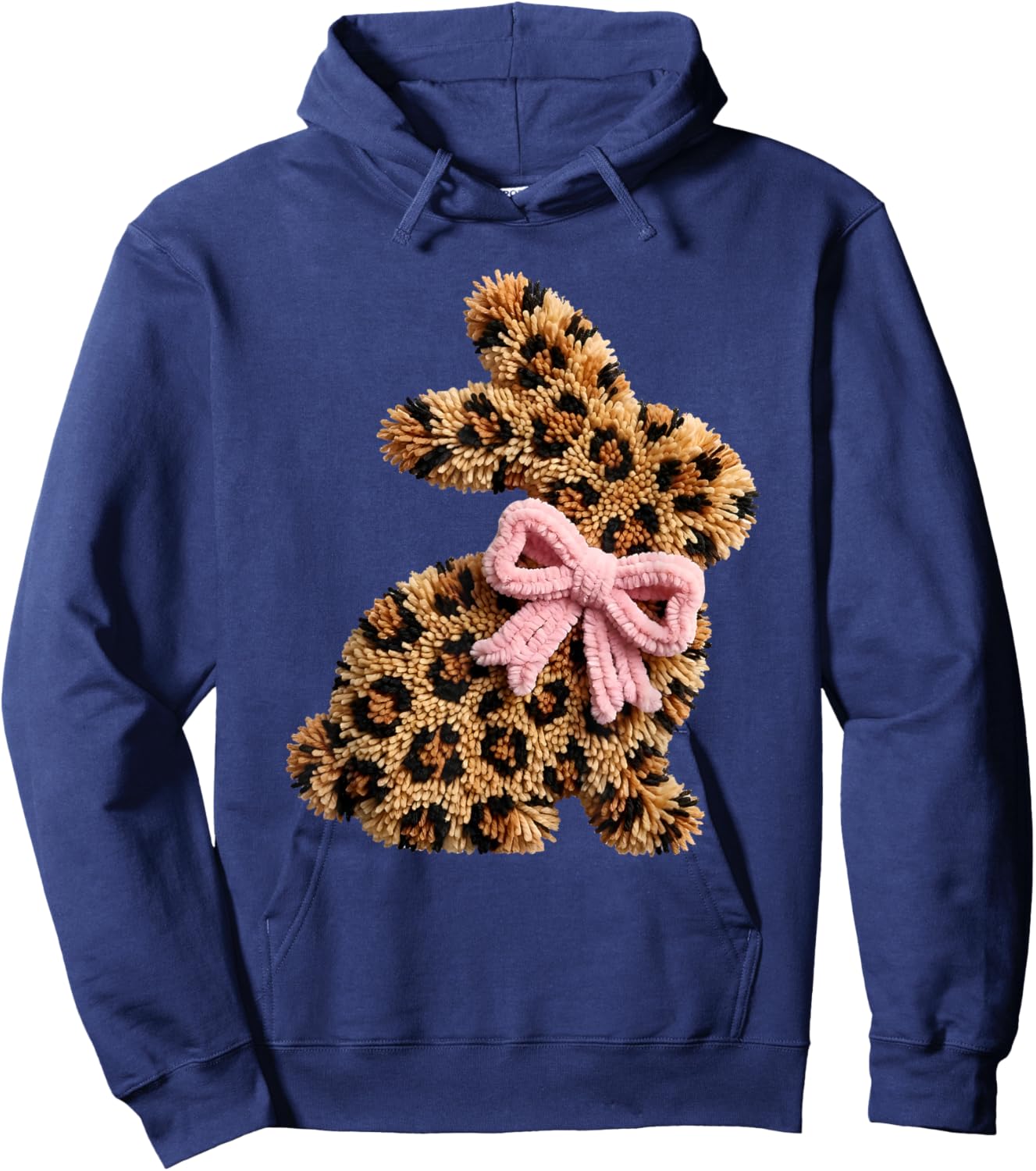 Funny Bunny Leopard Crochet Rabbit Easter Day Coquette Bow Hoodie - Hoodie | Navy