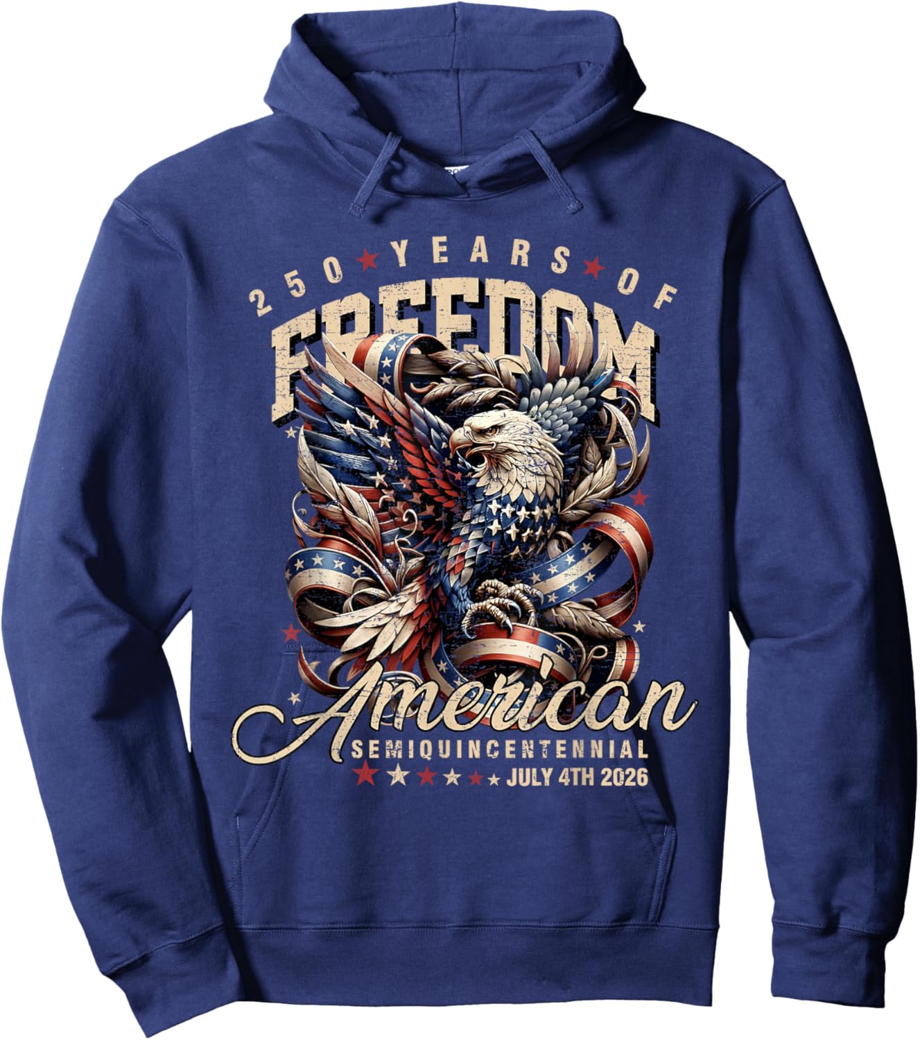 Patriotic Eagle and Flag 250 Years 1776-2026 Hoodie - Hoodie | Navy