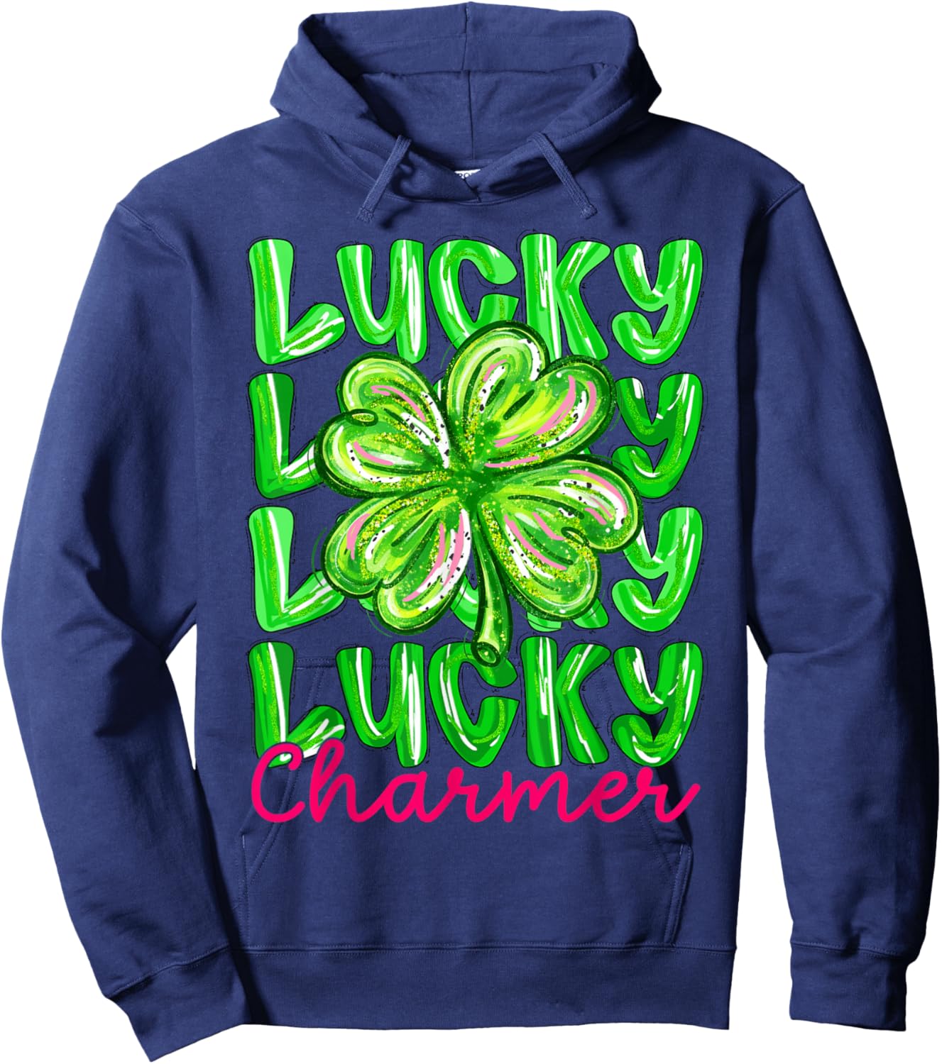 Kids St Patricks Day Lucky Charmer Preppy Shamrock Boys Girl Hoodie - Hoodie | Navy