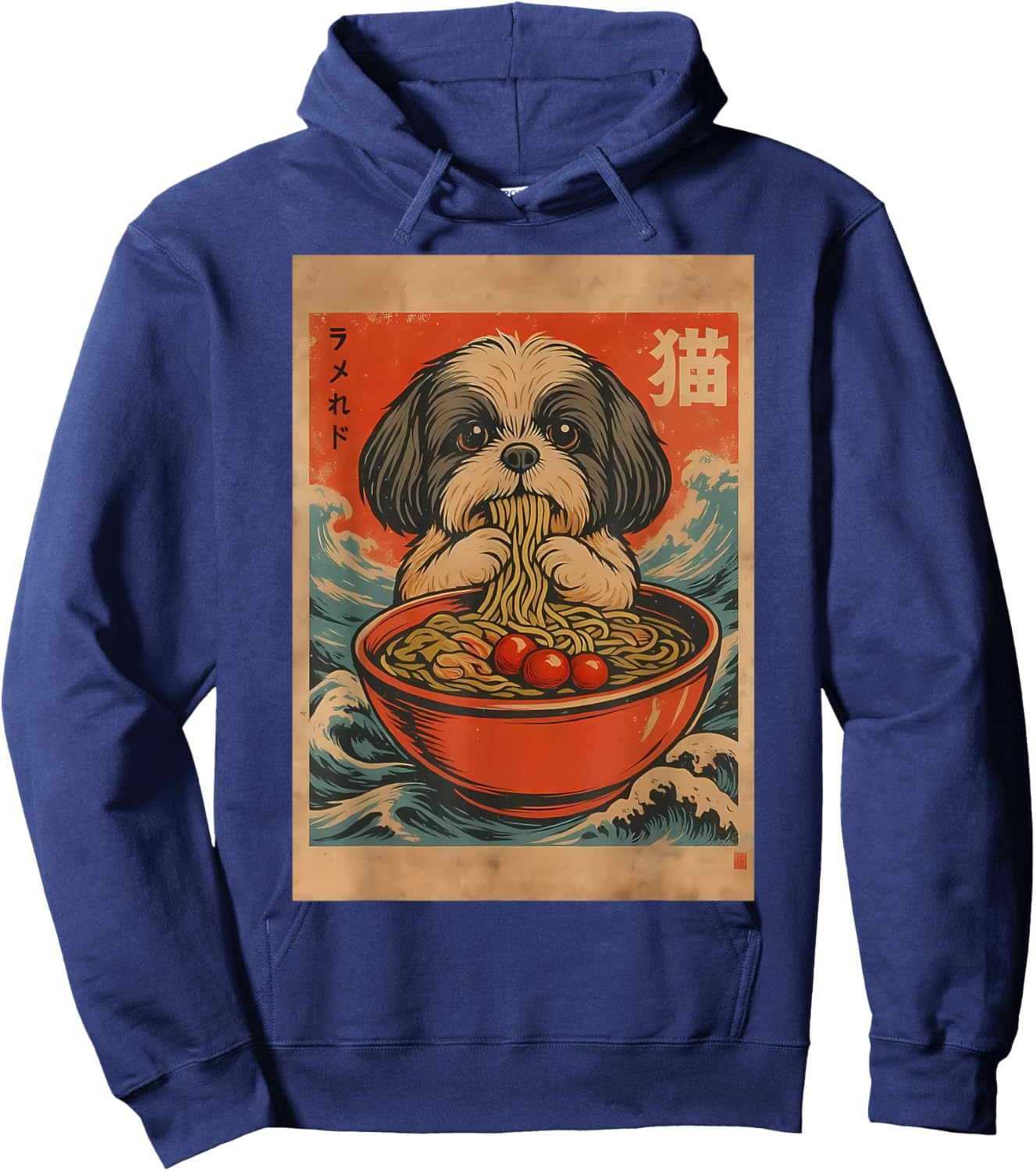 Shih Tzu Eating Ramen Noodle Japanese Kawaii Anime Japan Hoodie - Hoodie | Navy