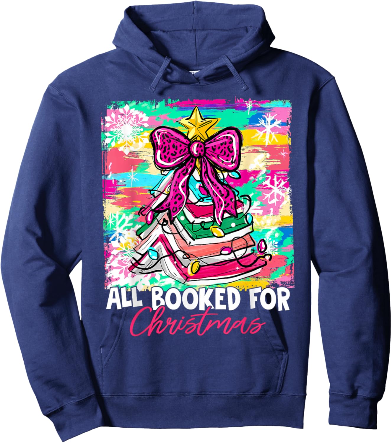 Book Christmas Tree Lights All Booked for Christmas Girly Hoodie - Hoodie | Navy