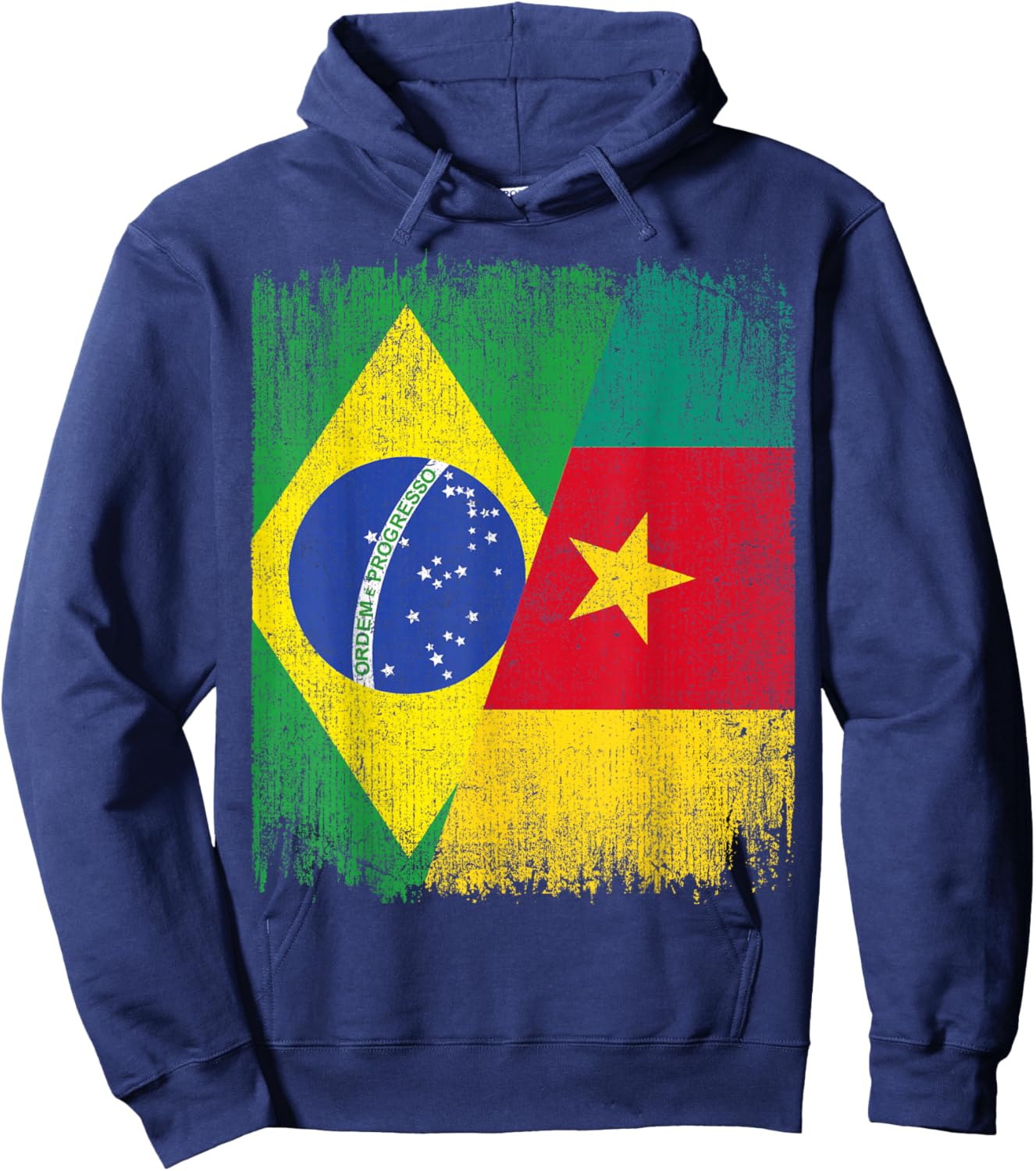 Half Brazil Cameroon Split Flag Brazilian Cameroonian Roots Hoodie - Hoodie | Navy
