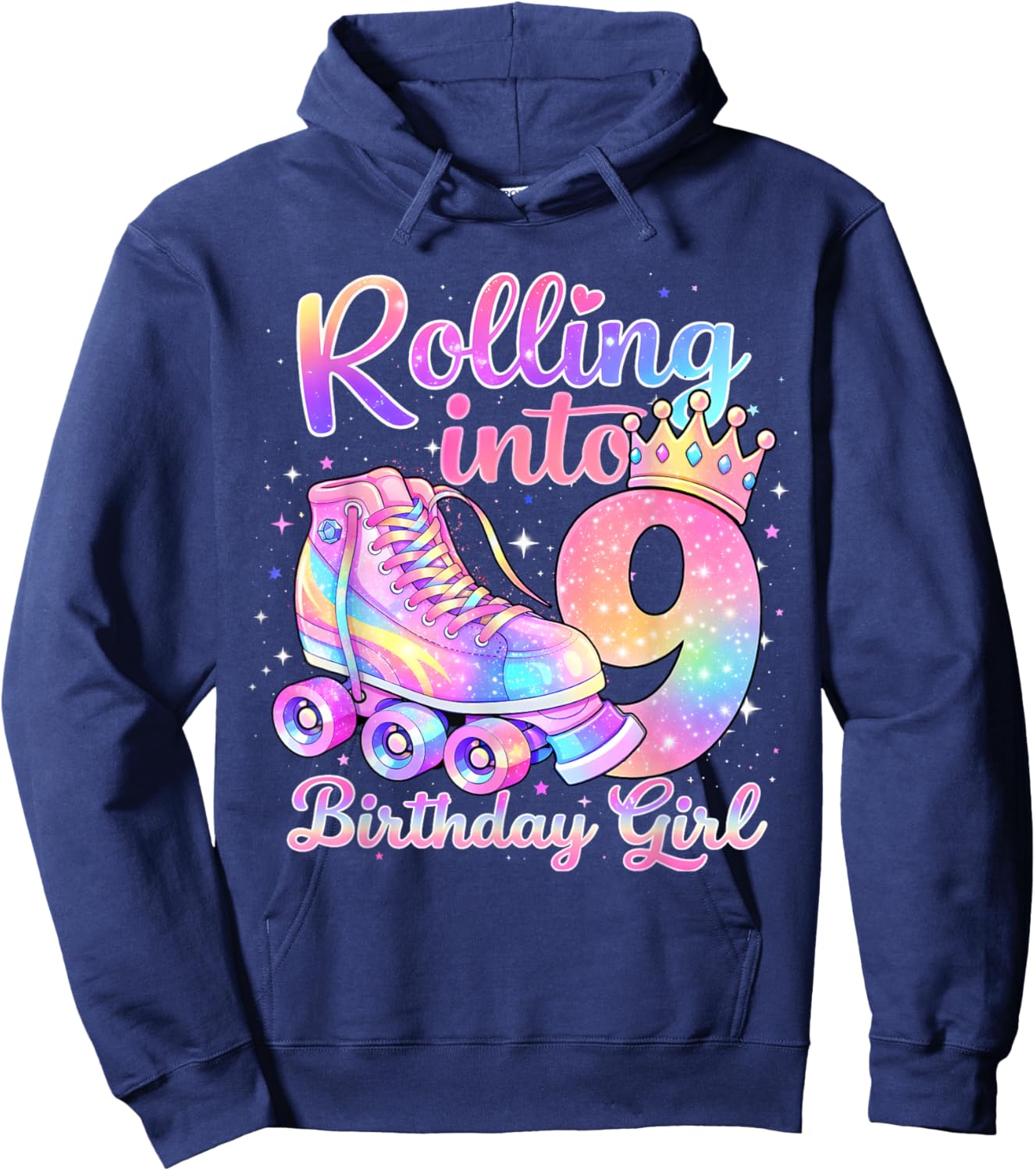 Rolling Into 9 Years Old Roller Skating Girl 9th Birthday Hoodie - Hoodie | Navy