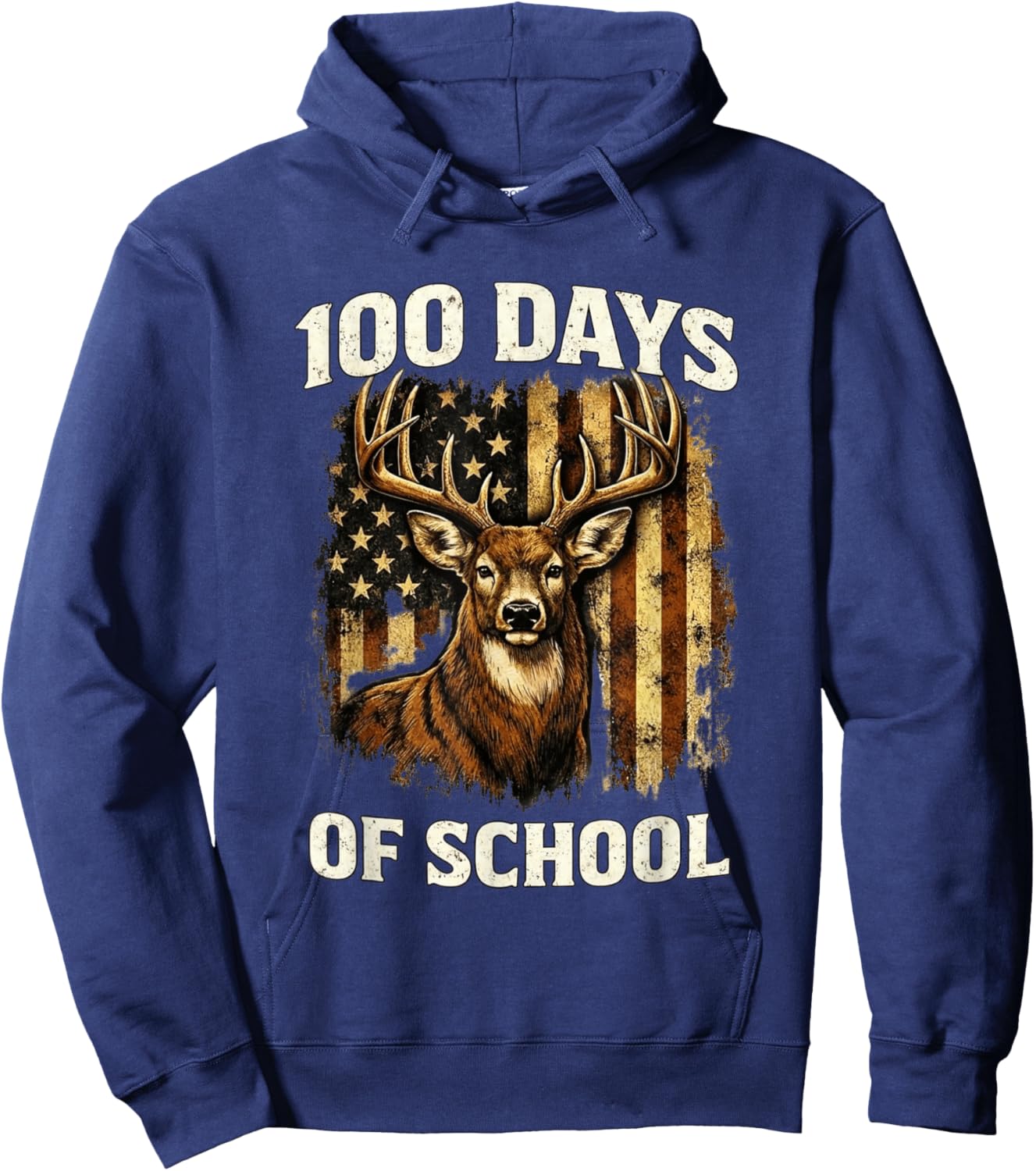 Hunting Deer 100 Days of School USA camo Flag Boy Kids Girl Hoodie - Hoodie | Navy